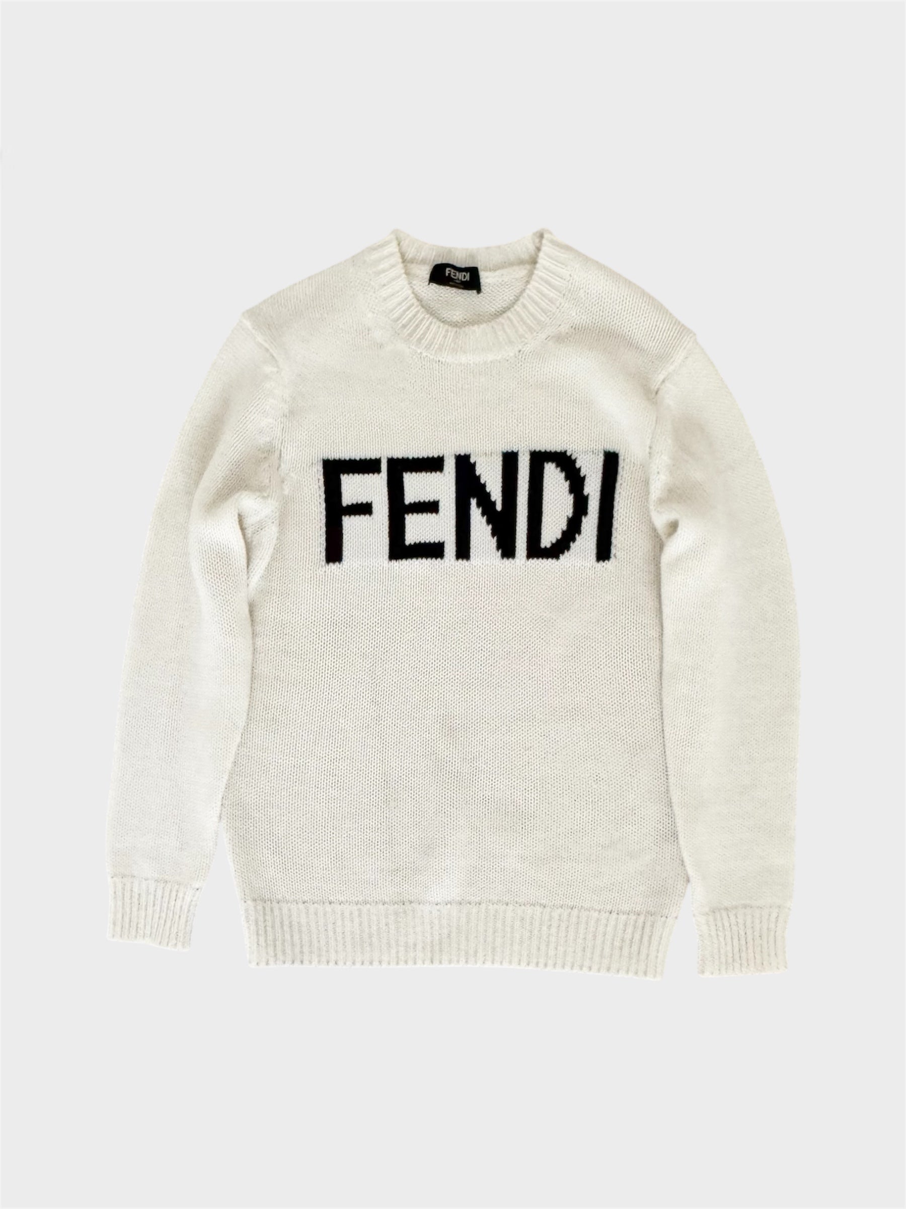 Fendi Cream Heavy Knitted Logo Jumper