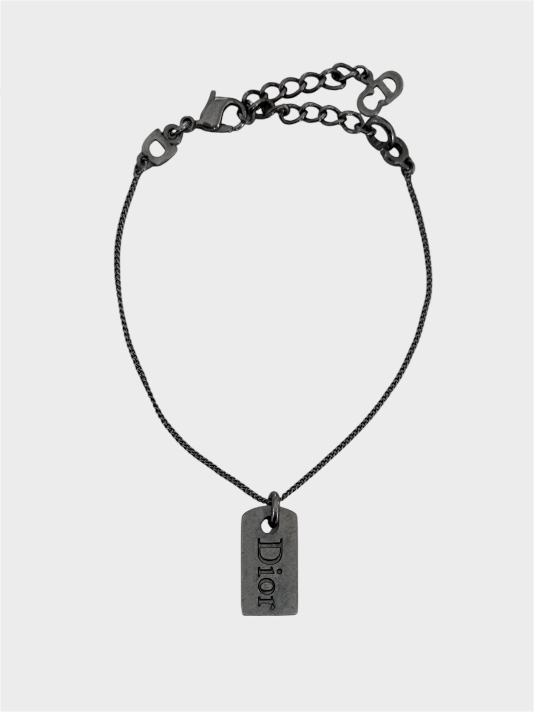 Christian Dior Dog Tag Engraved Spell Out Bracelet