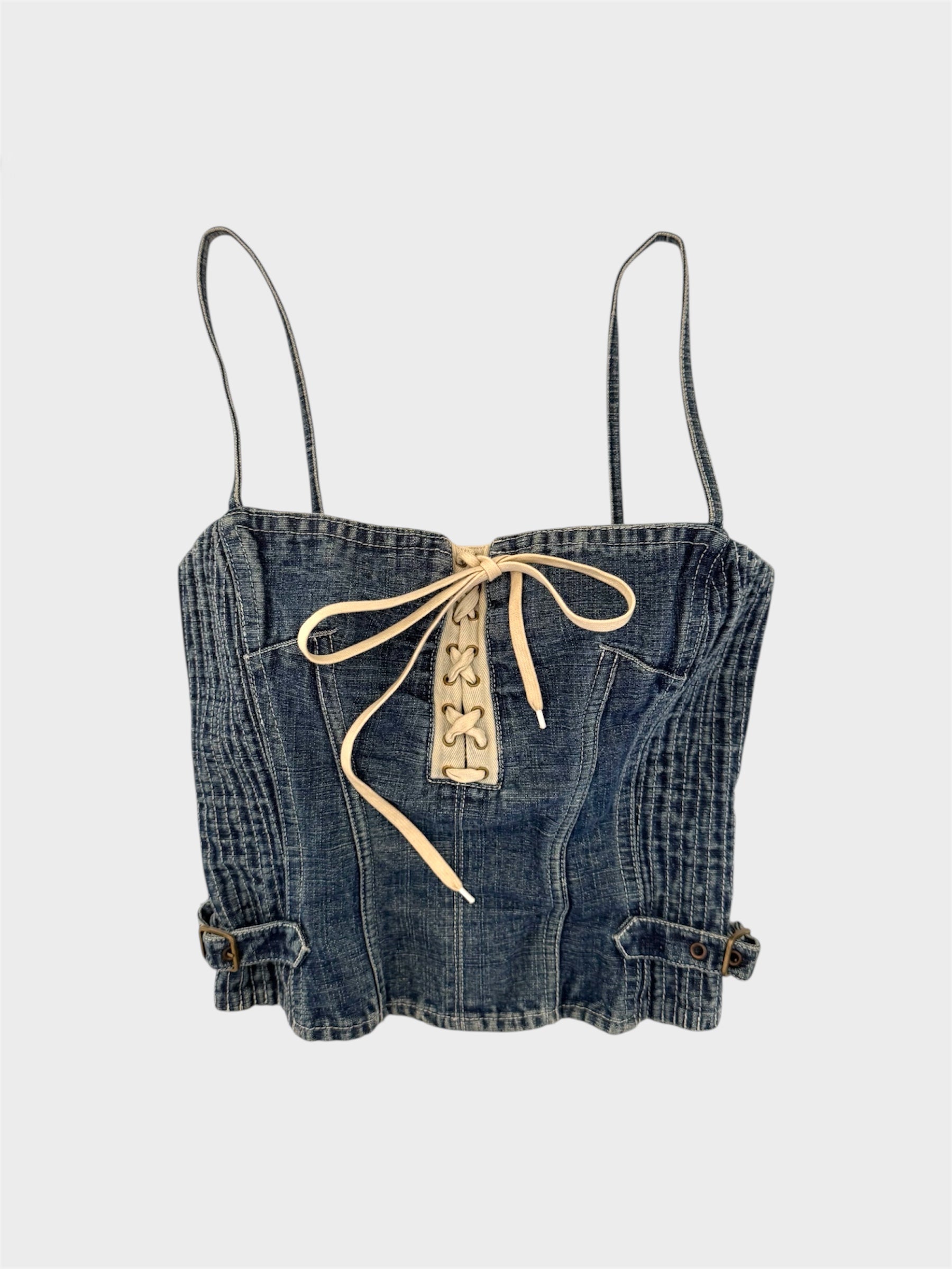 Dolce and Gabbana Denim Lace-Up Corset Top