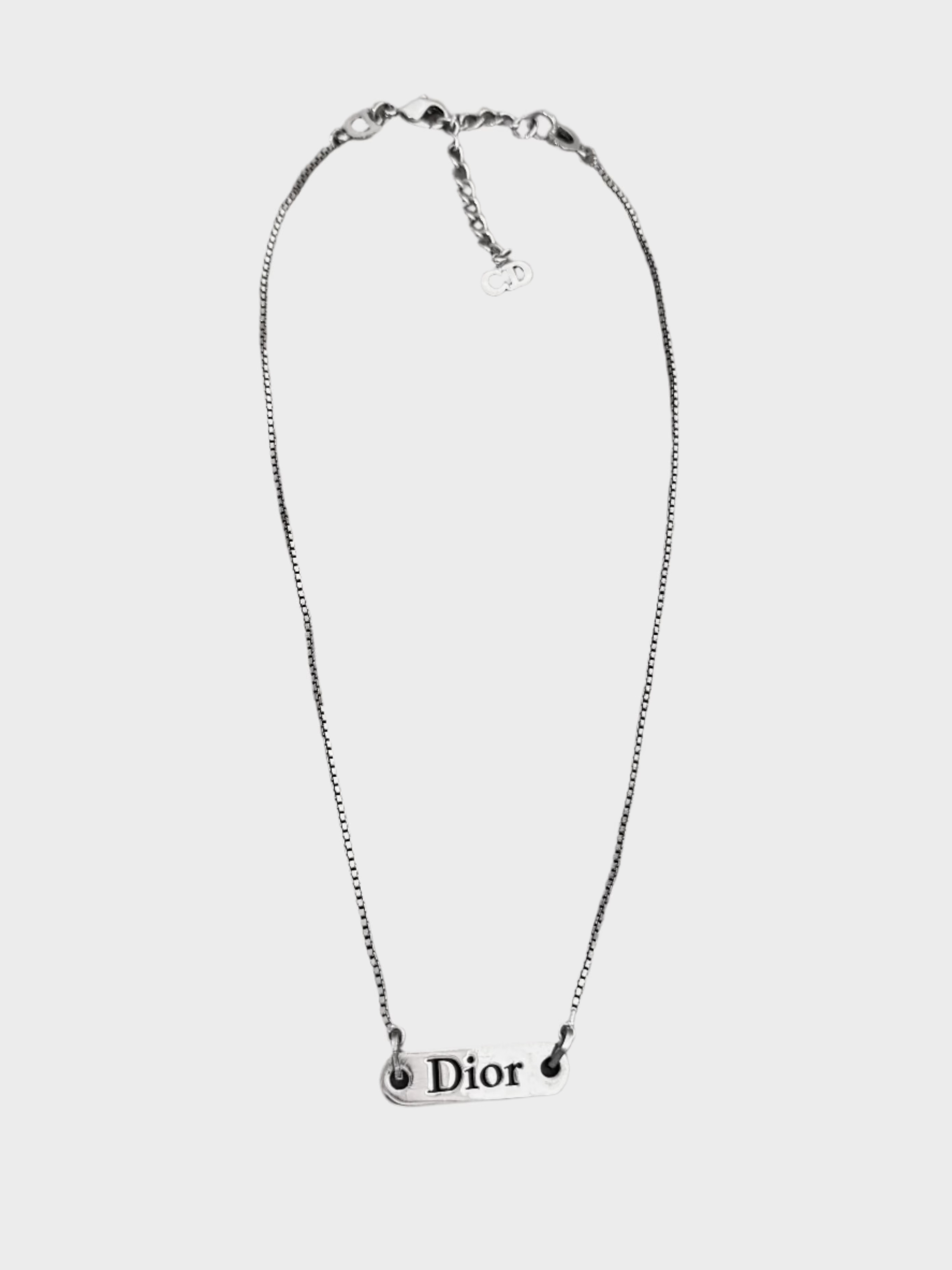 Christian Dior Spell Out Name Plate Necklace