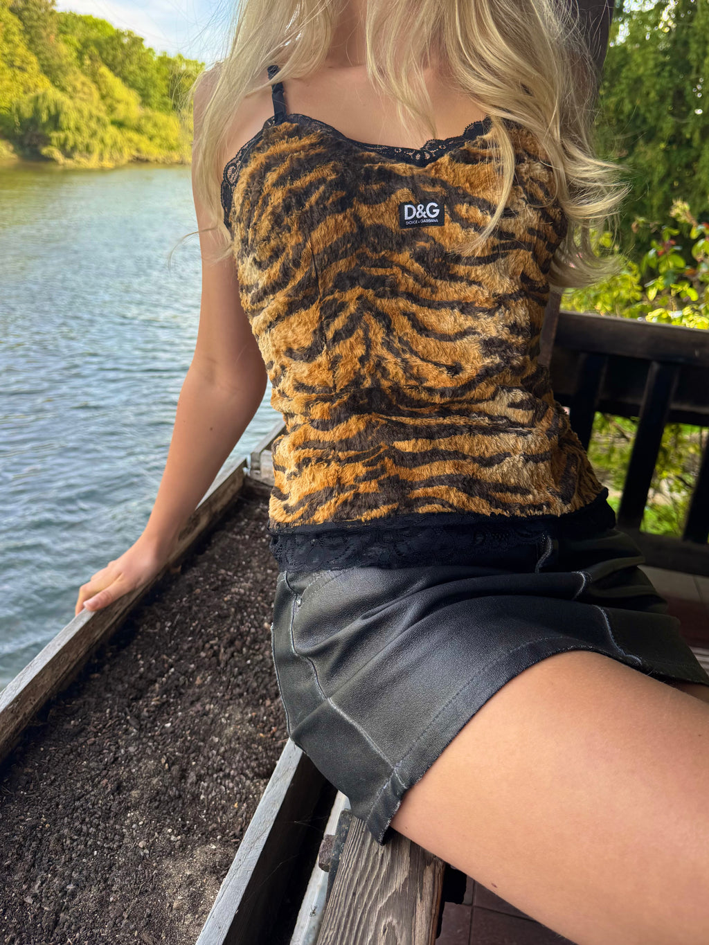 Dolce and Gabbana Faux Fur Tiger Print Camisole Top