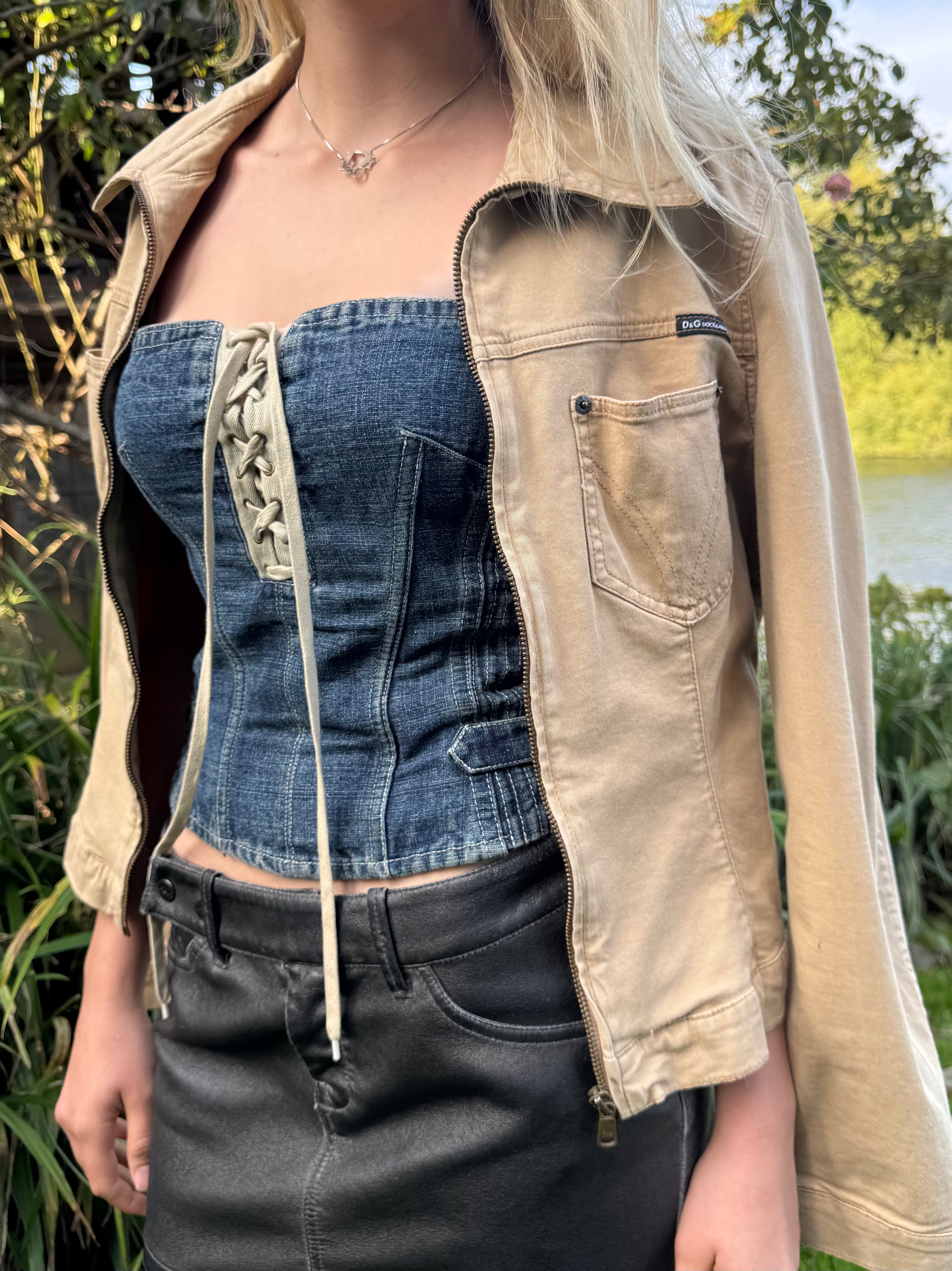 Dolce and Gabbana Beige Zip-Up Jacket