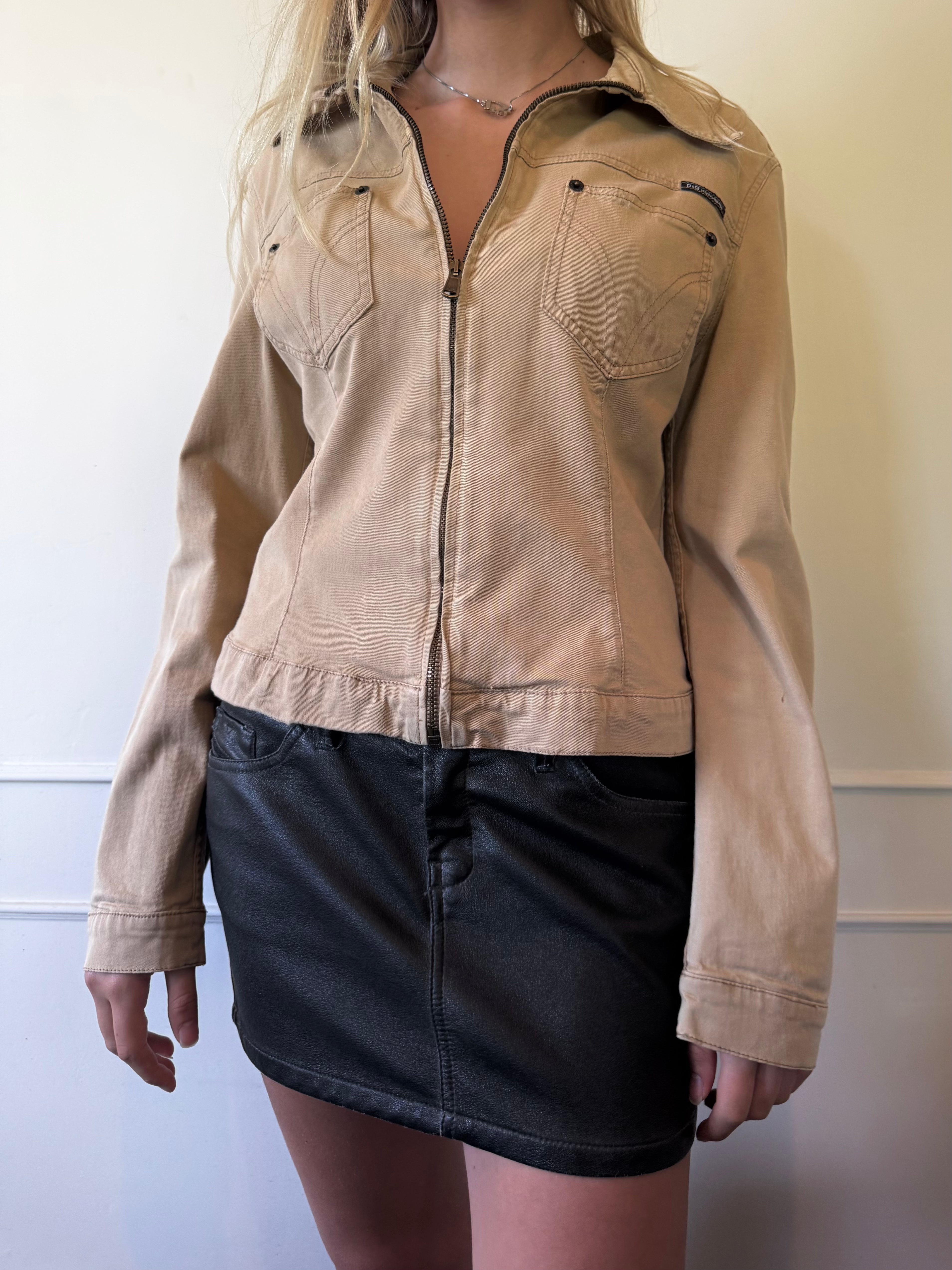 Dolce and Gabbana Beige Zip-Up Jacket