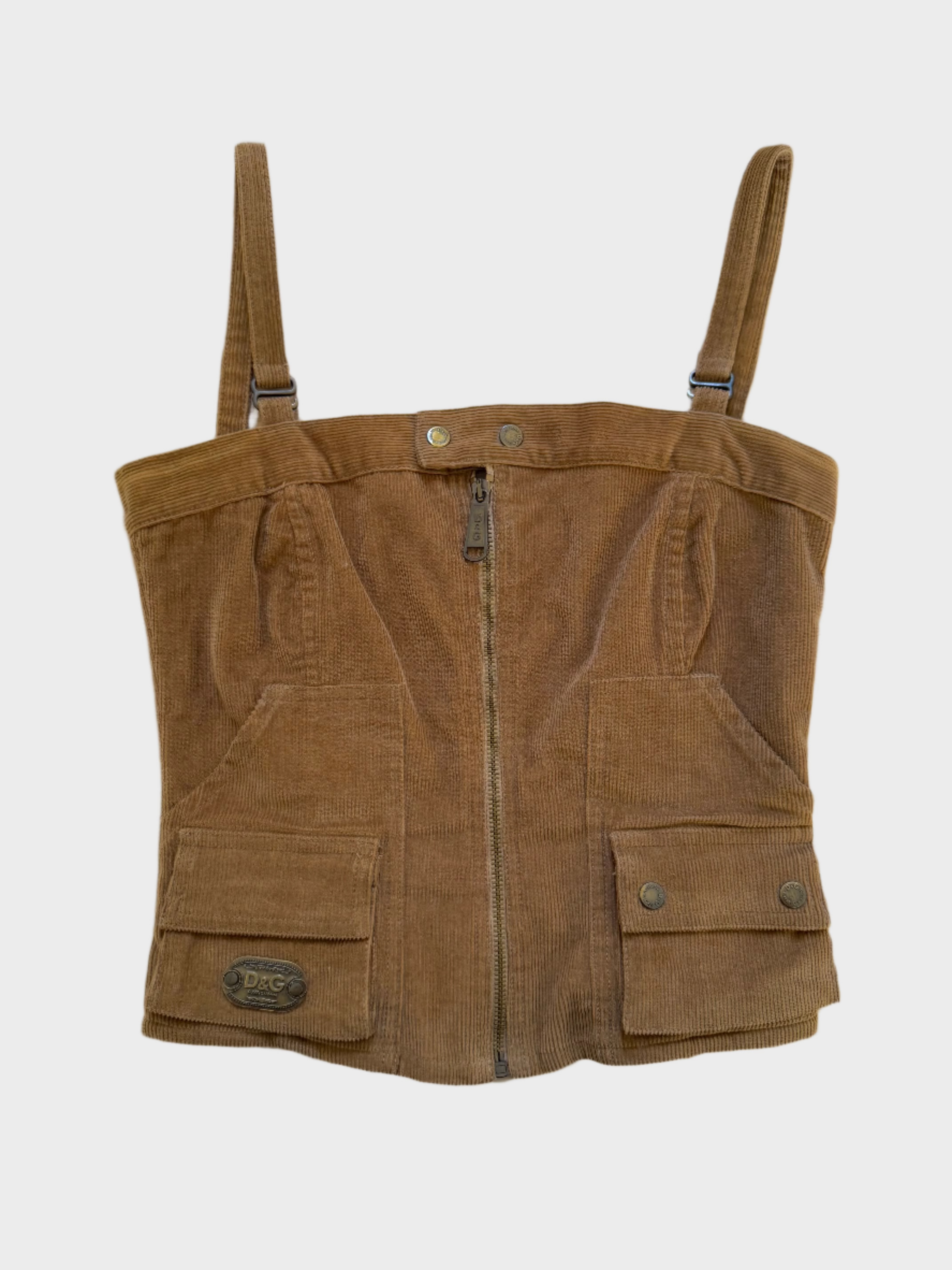 Dolce and Gabbana Zip-Up Corduroy Corset Top