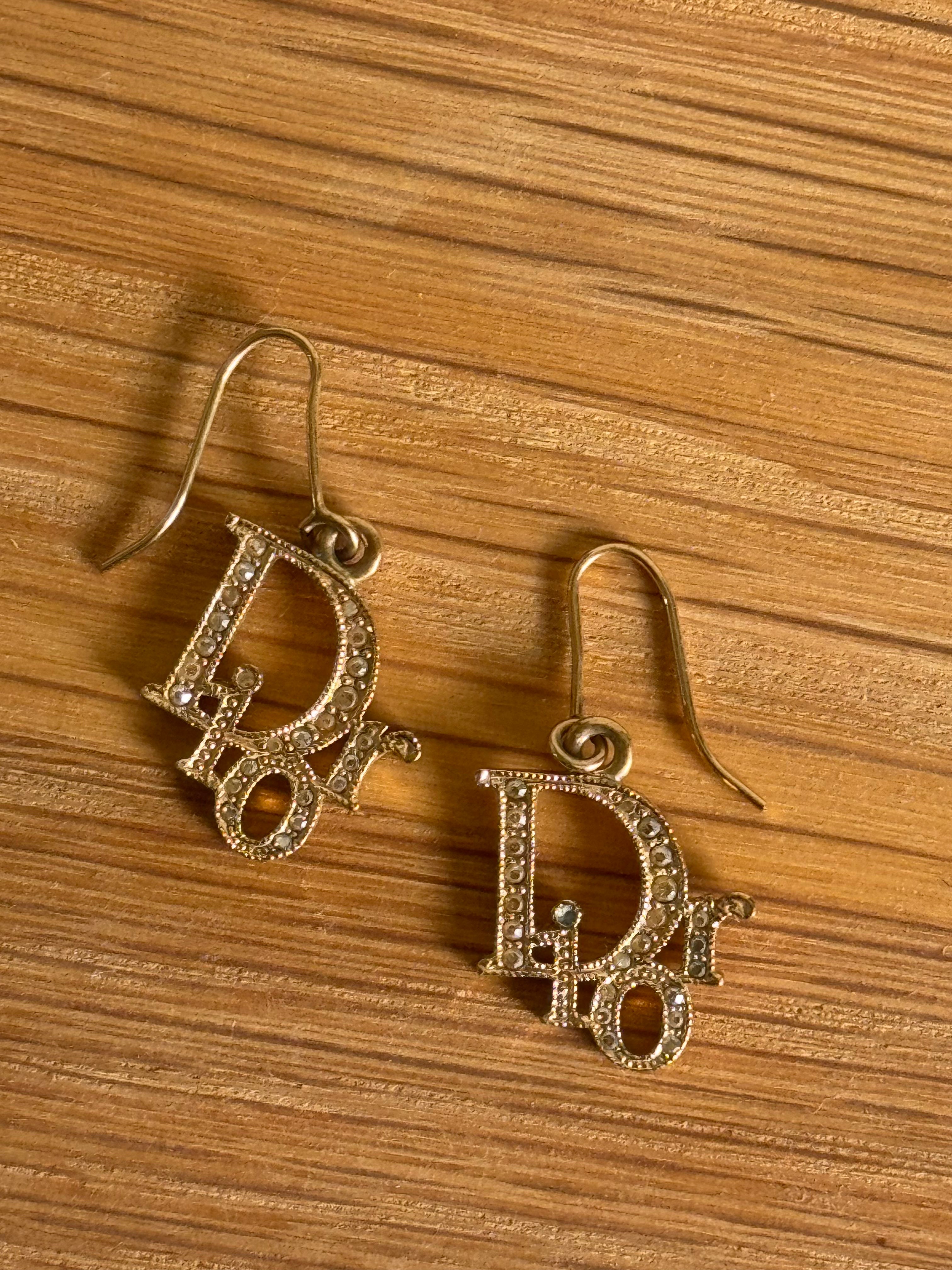 Christian Dior Gold-Plated Crystal Drop Earrings