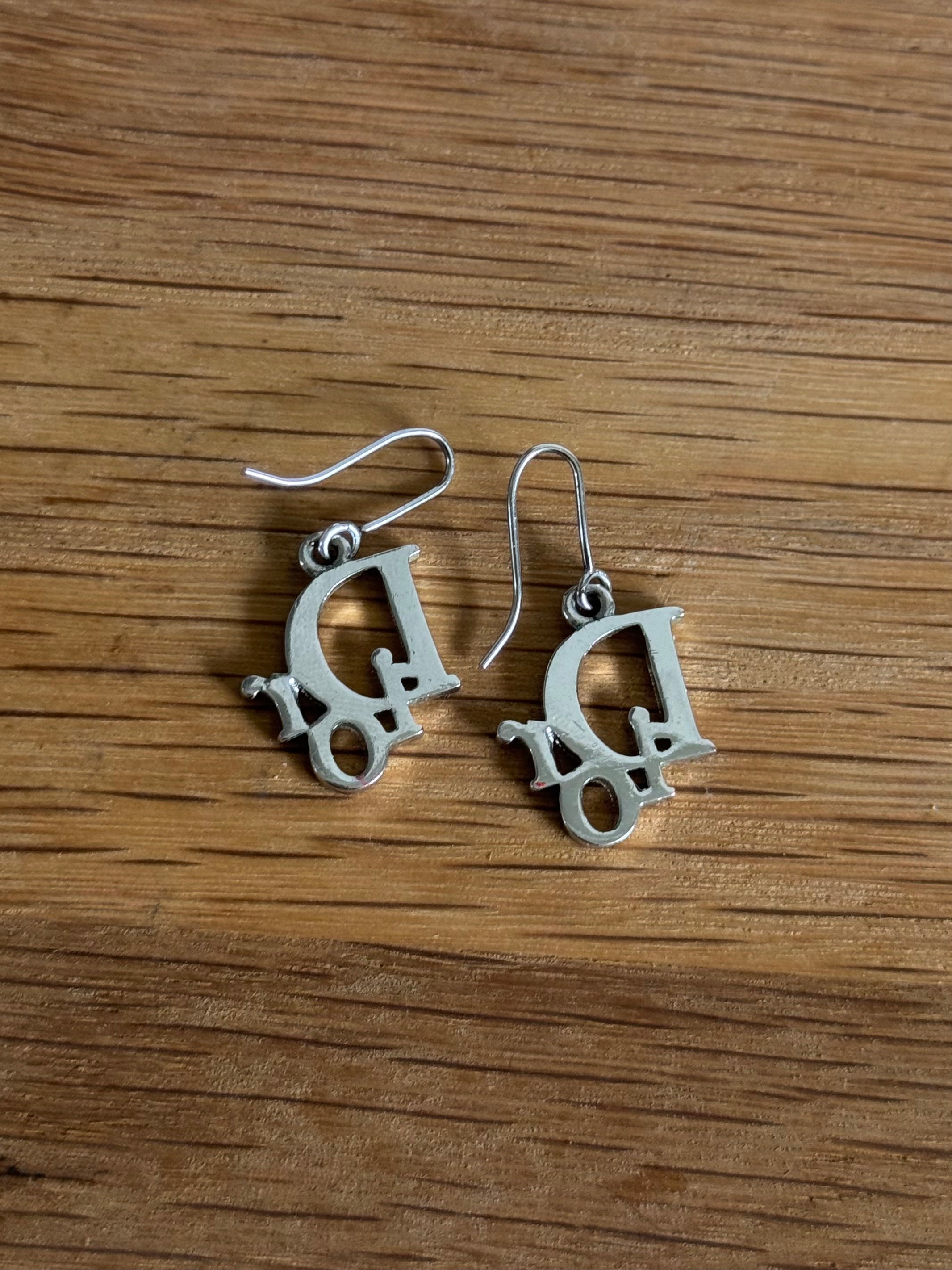 Christian Dior Silver Drop Earrings with Pink Crystals