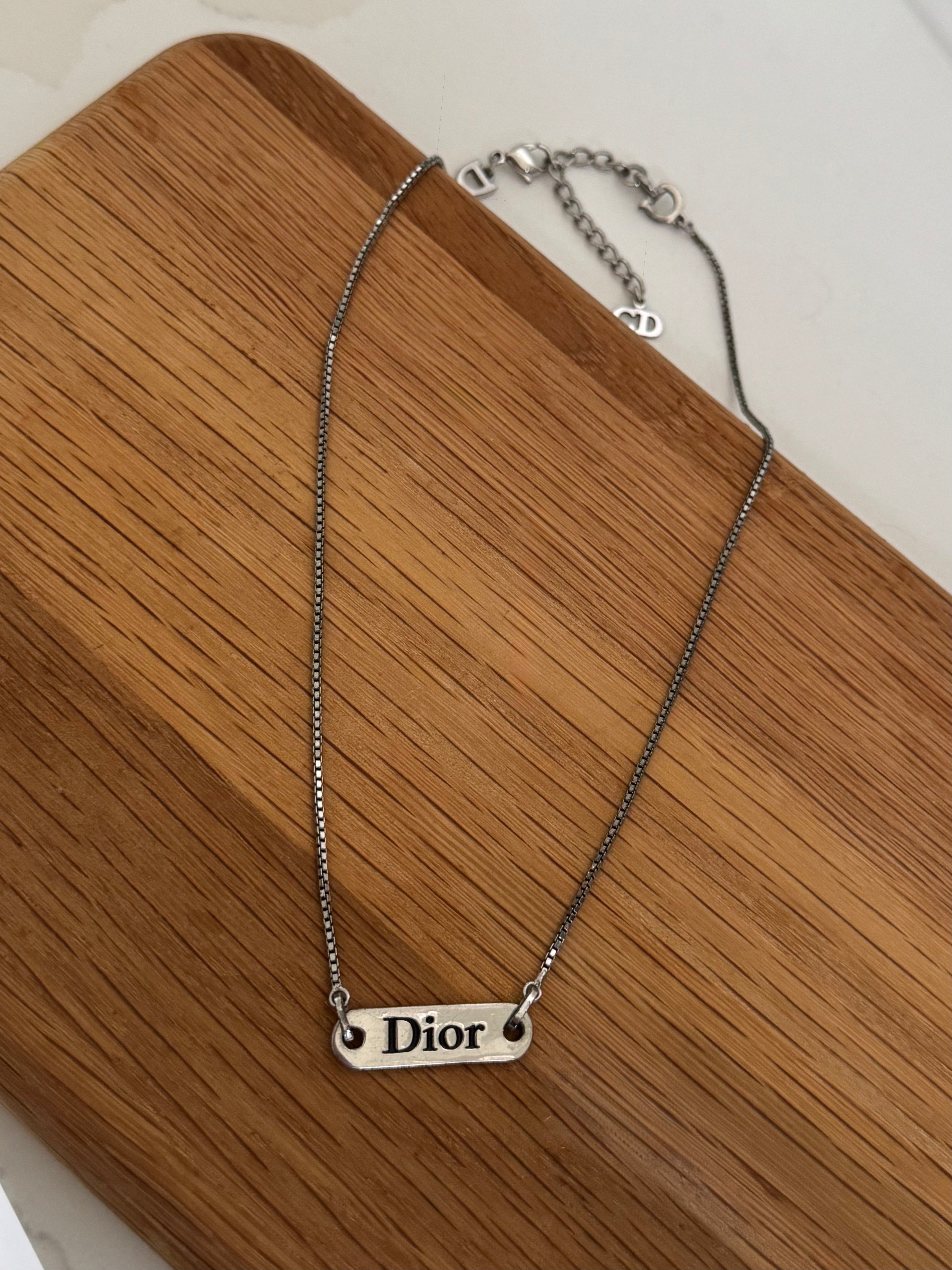 Christian Dior Spell Out Name Plate Necklace