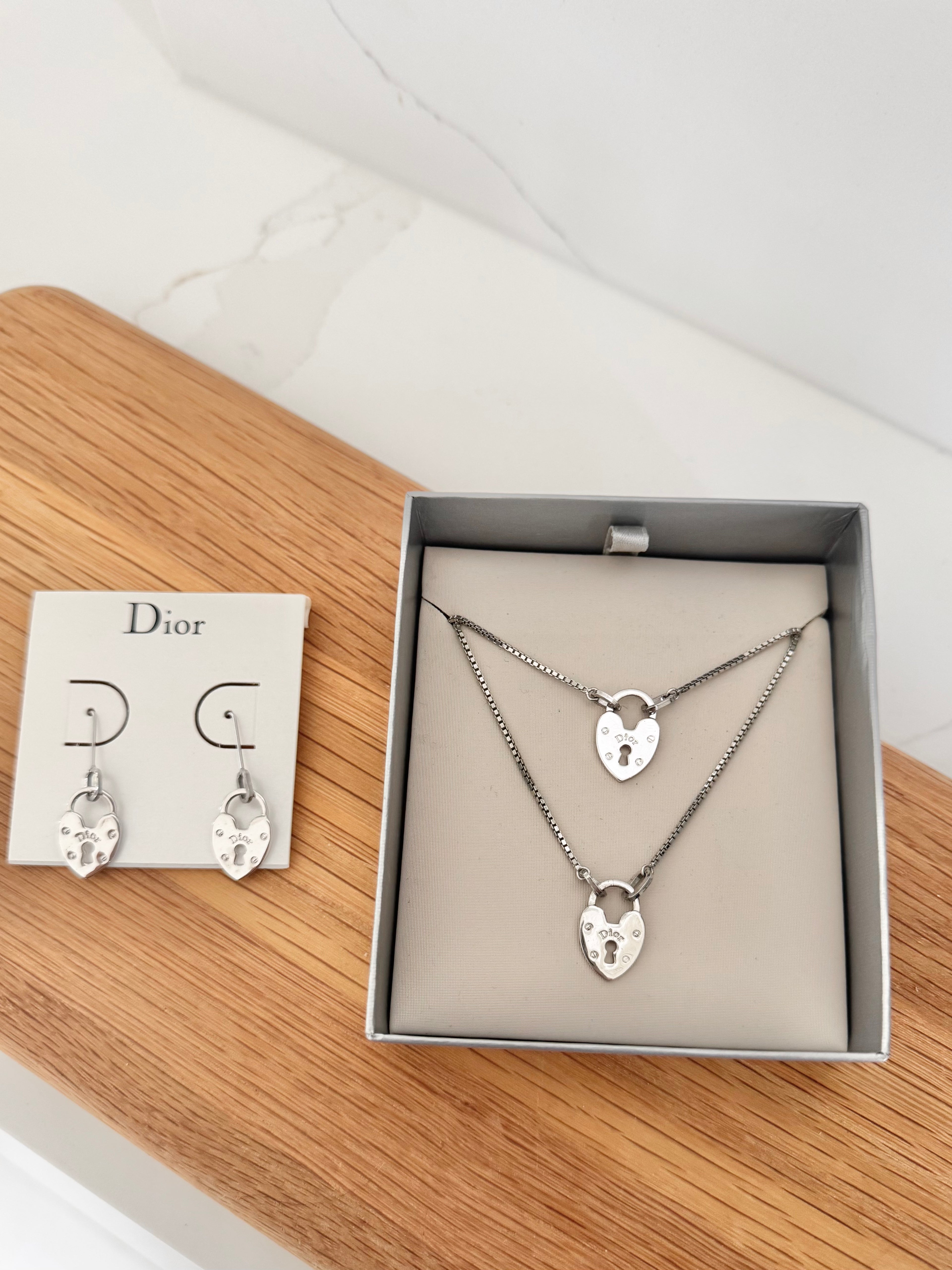Christian Dior 3-Piece Heart Padlock Set: Necklace, Bracelet & Earrings