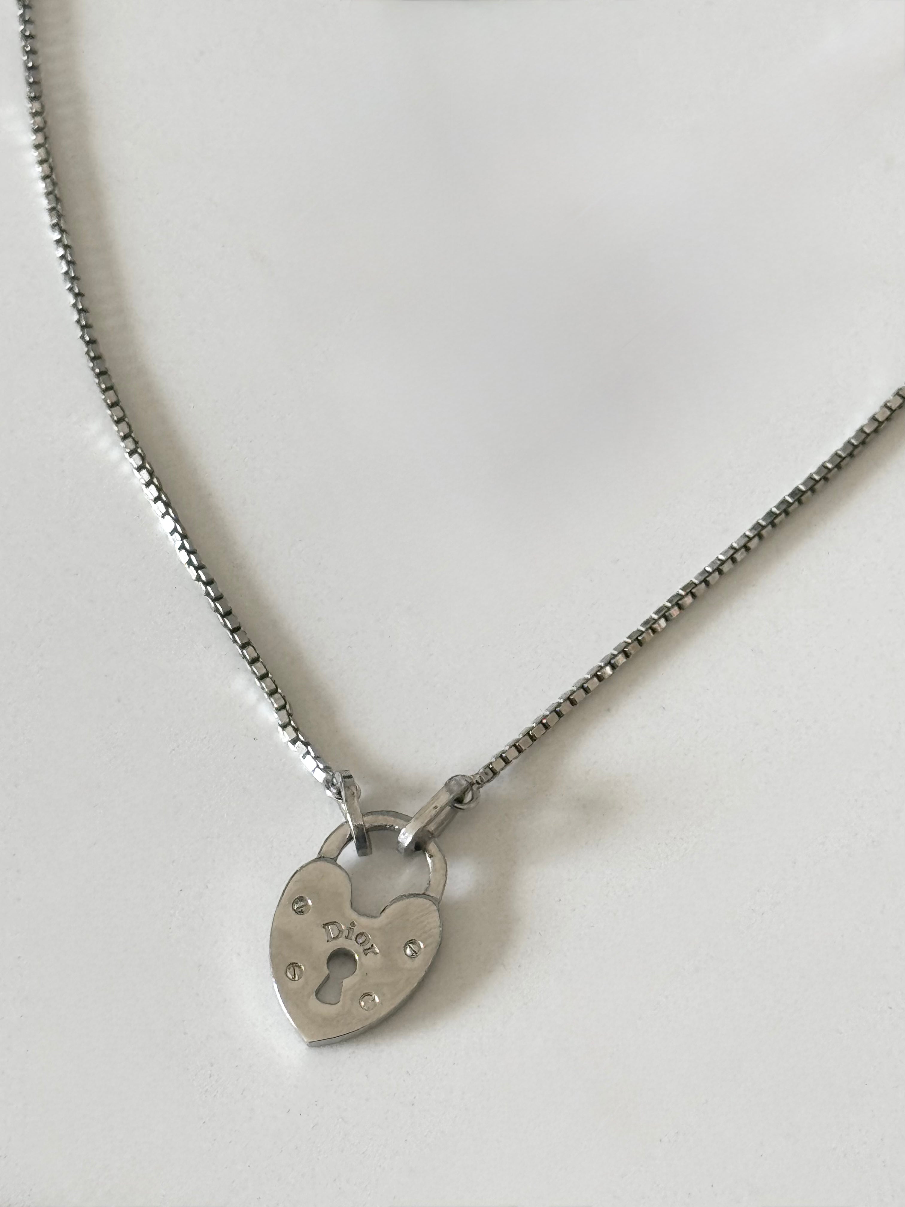 Christian Dior Silver Heart Padlock Necklace