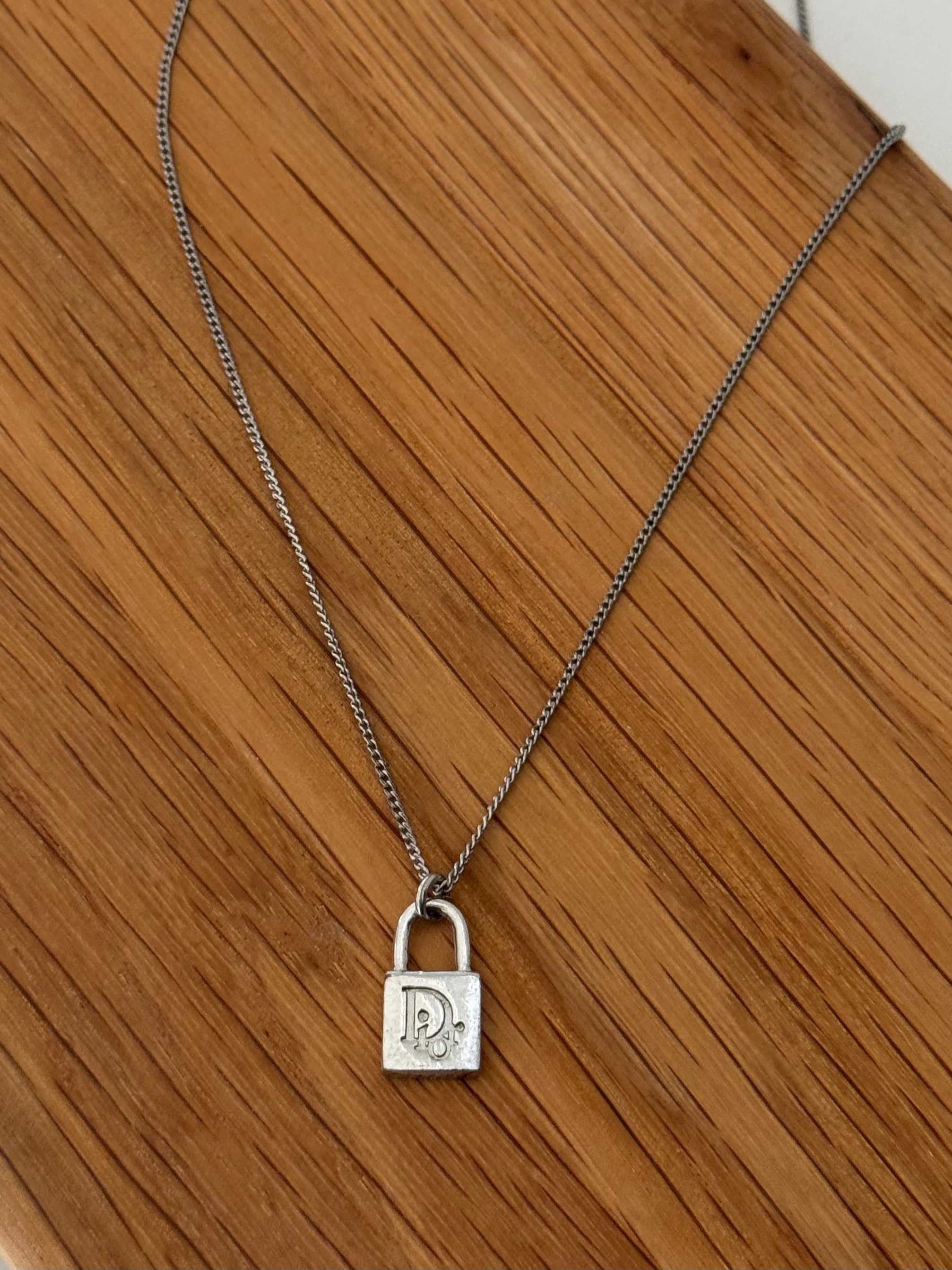 Christian Dior Silver Padlock Pendant Necklace