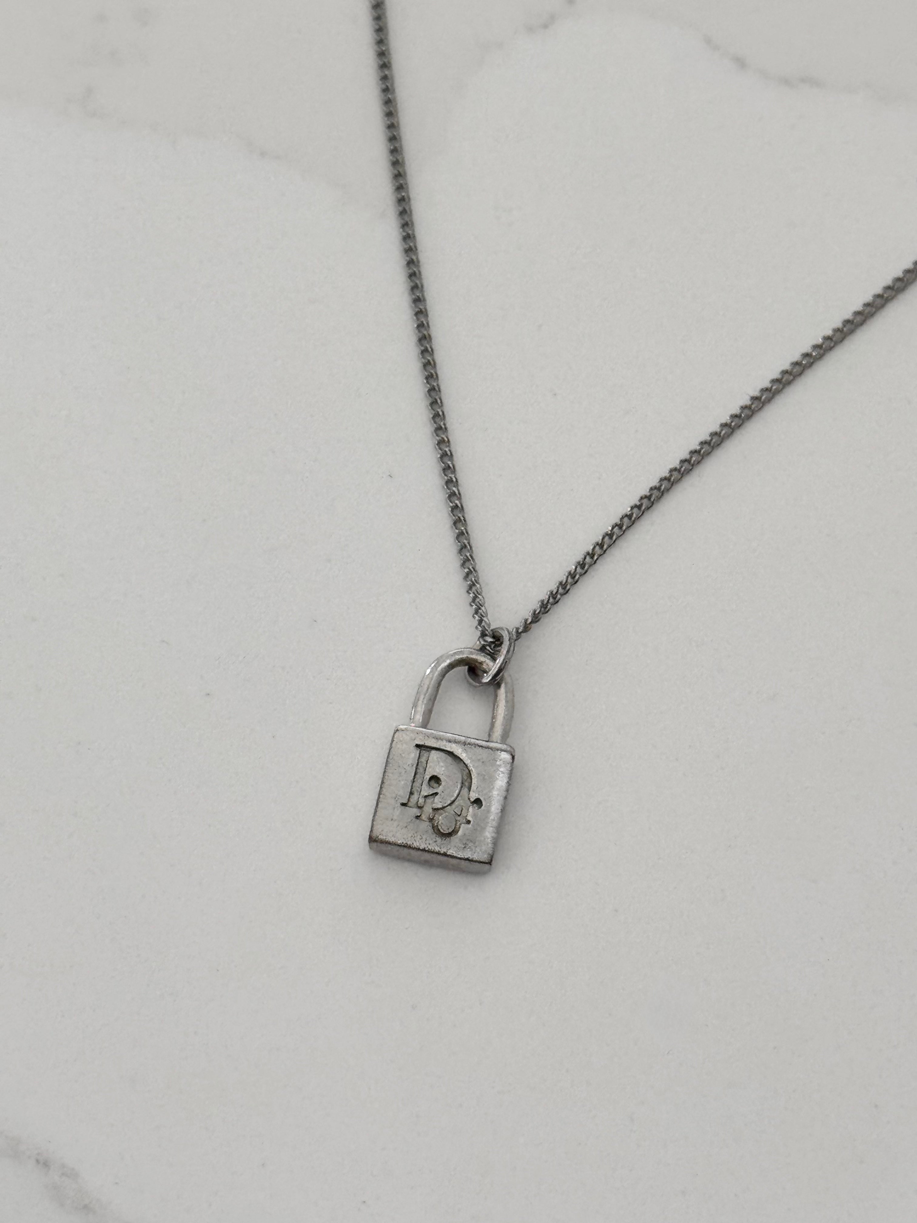 Christian Dior Silver Padlock Pendant Necklace