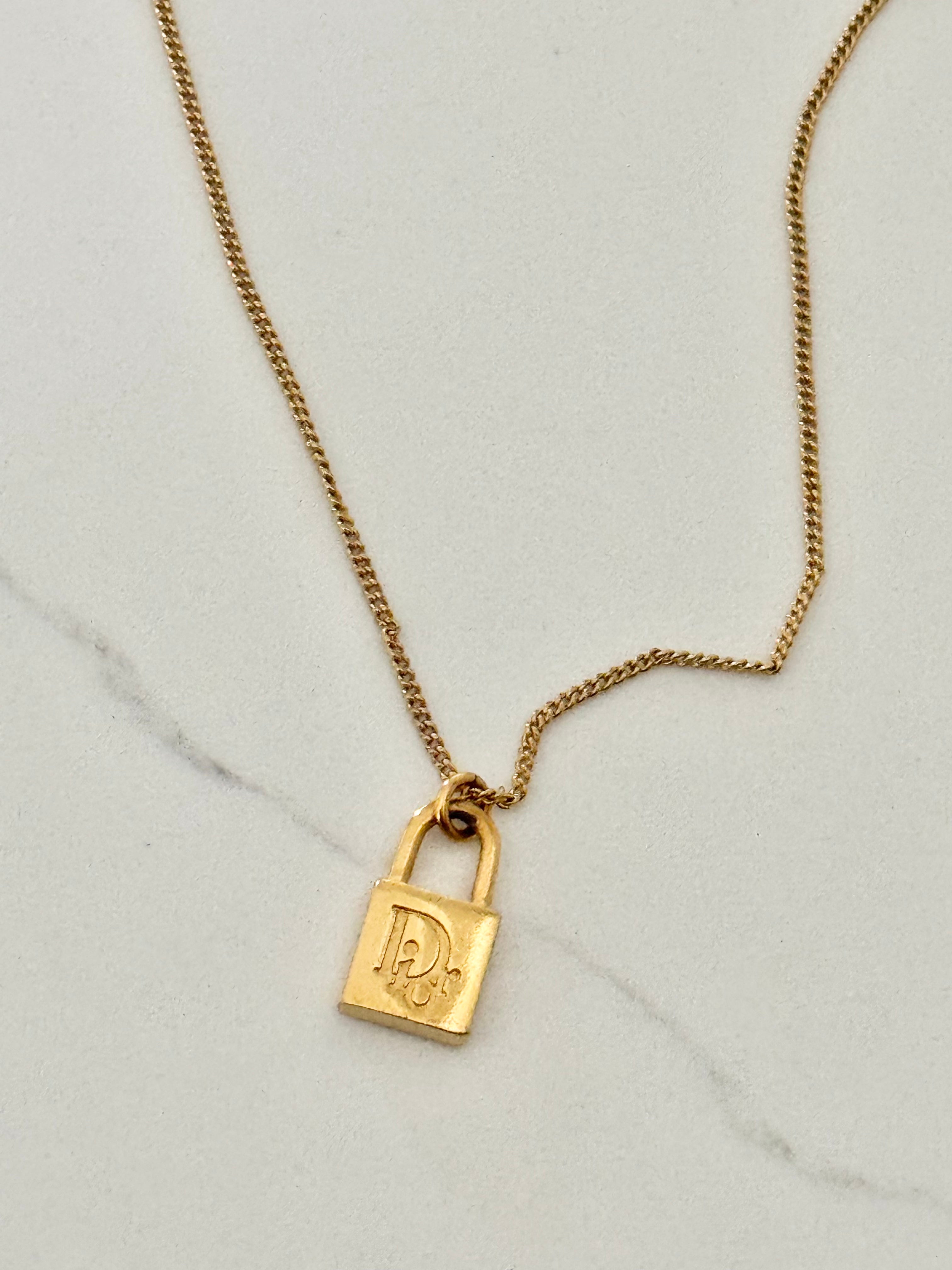 Christian Dior Gold Padlock Pendant Necklace