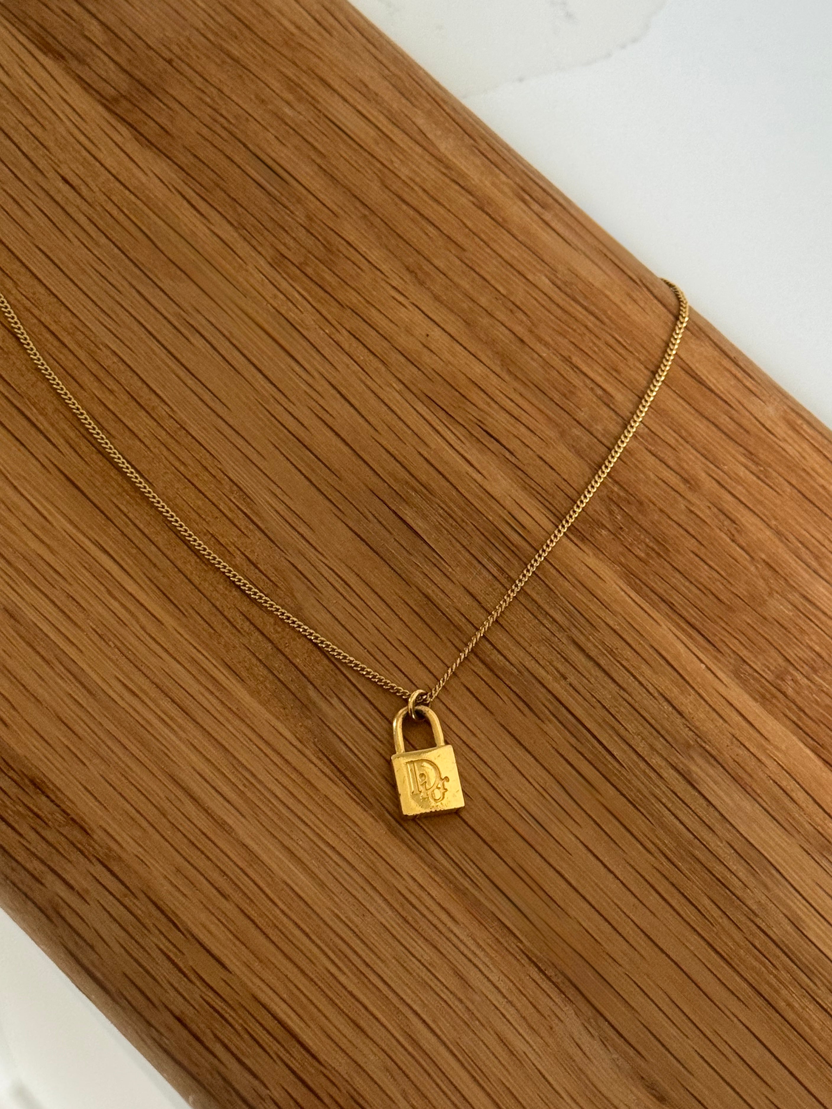 Christian Dior Gold Padlock Pendant Necklace