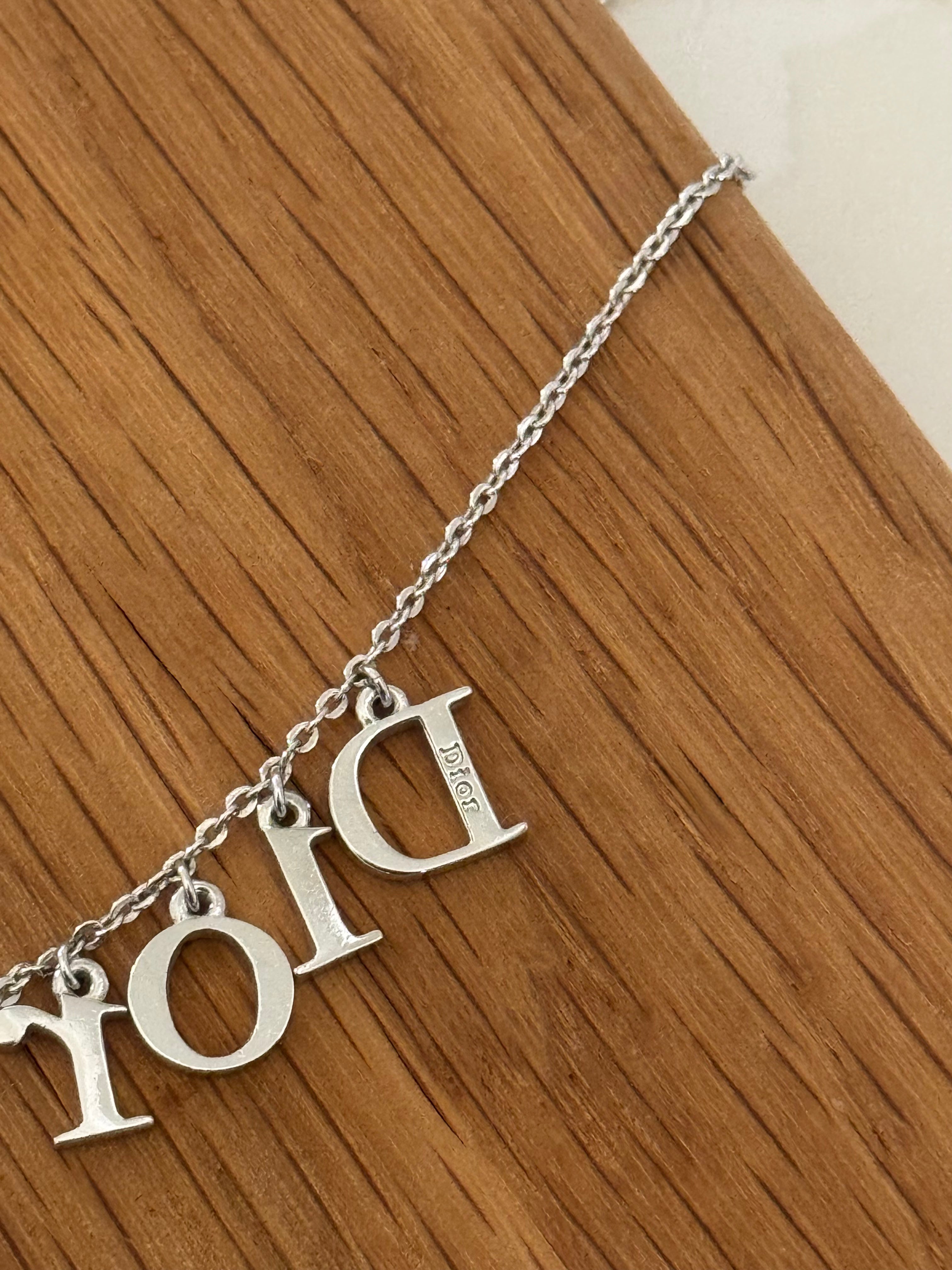 Christian Dior Spell Out Swarovski Crystal Charm Repeat Necklace