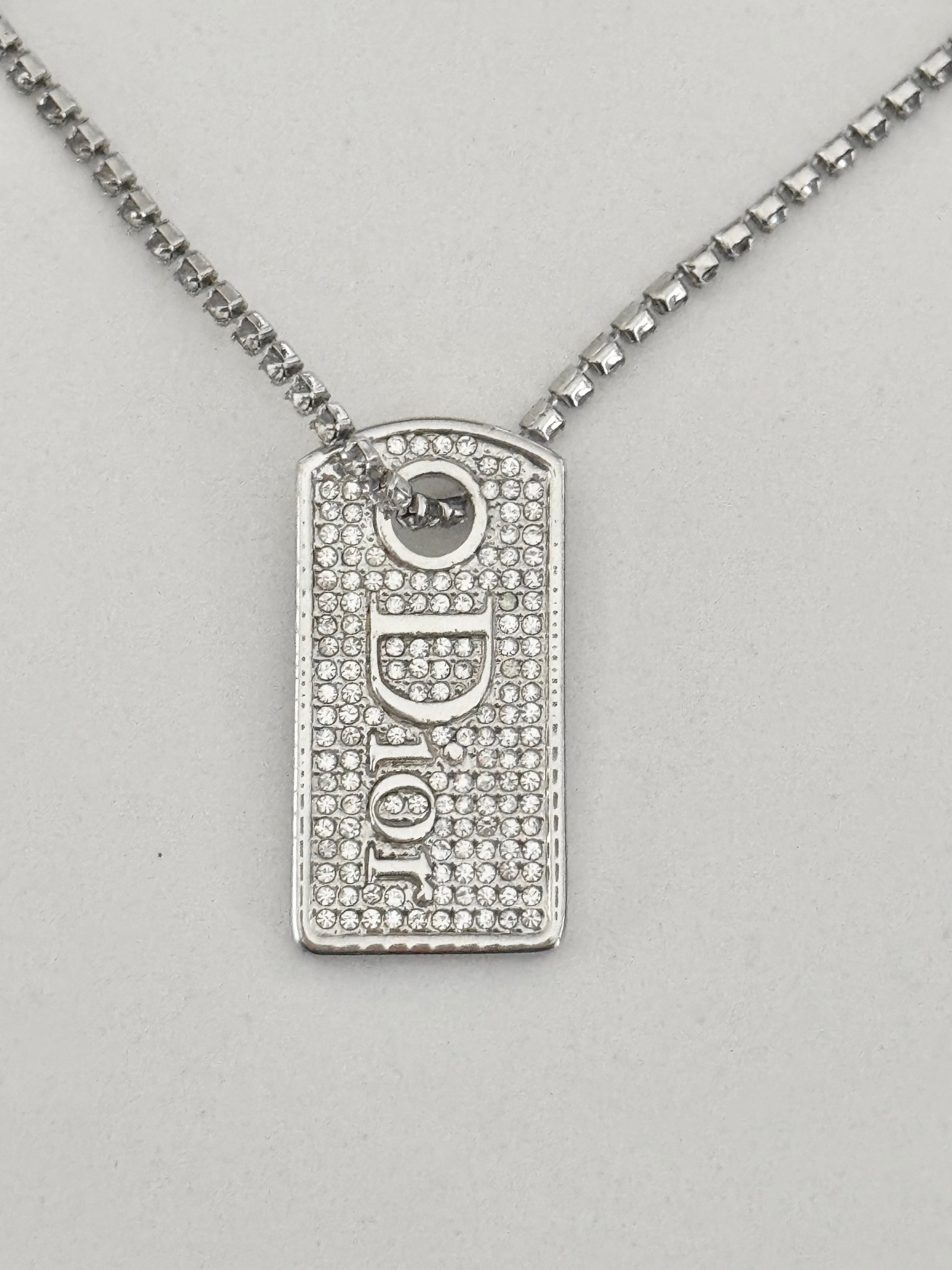 Christian Dior Swarovski Crystal Dog Tag Spell Out Necklace