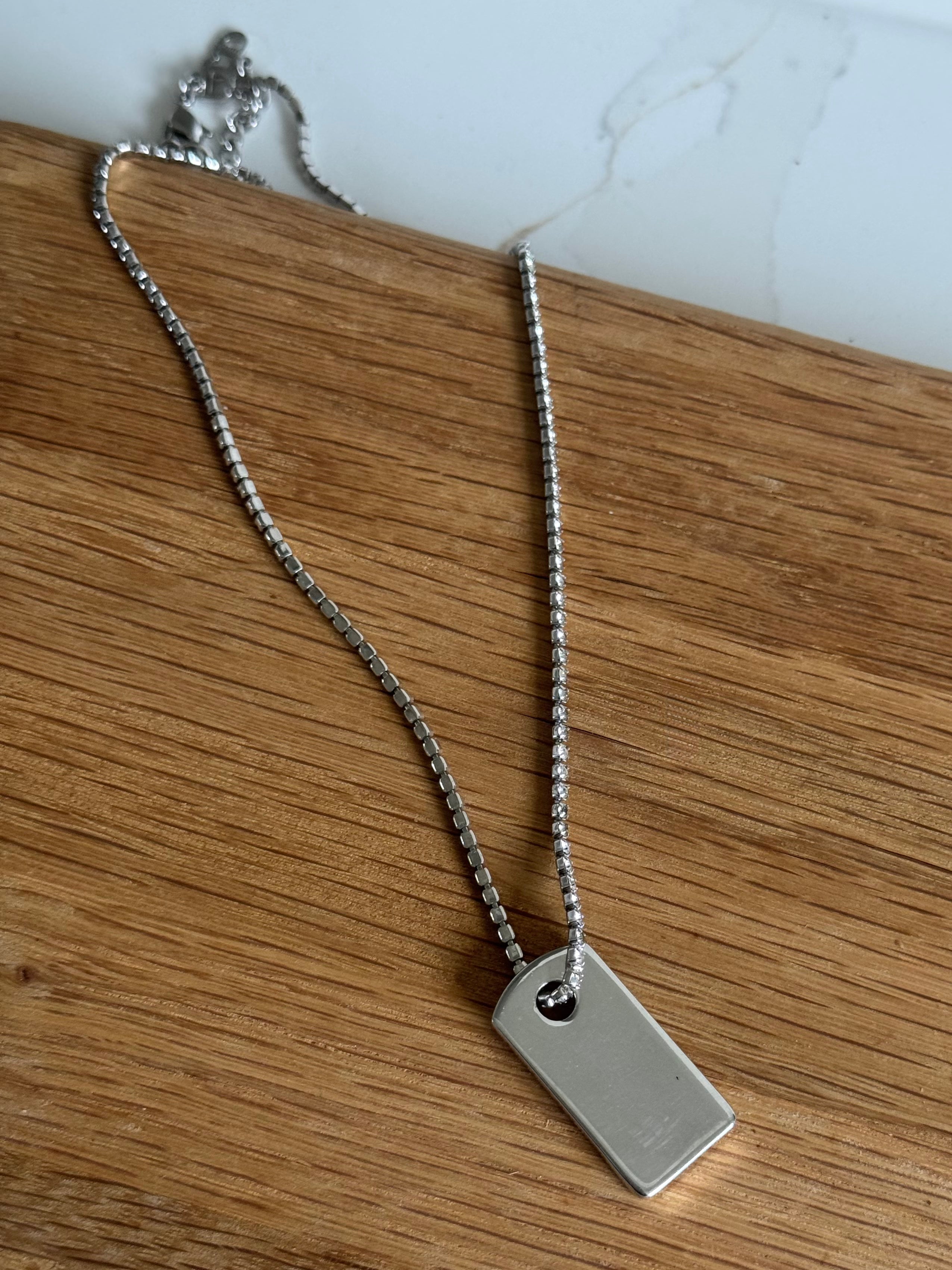 Christian Dior Swarovski Crystal Dog Tag Spell Out Necklace