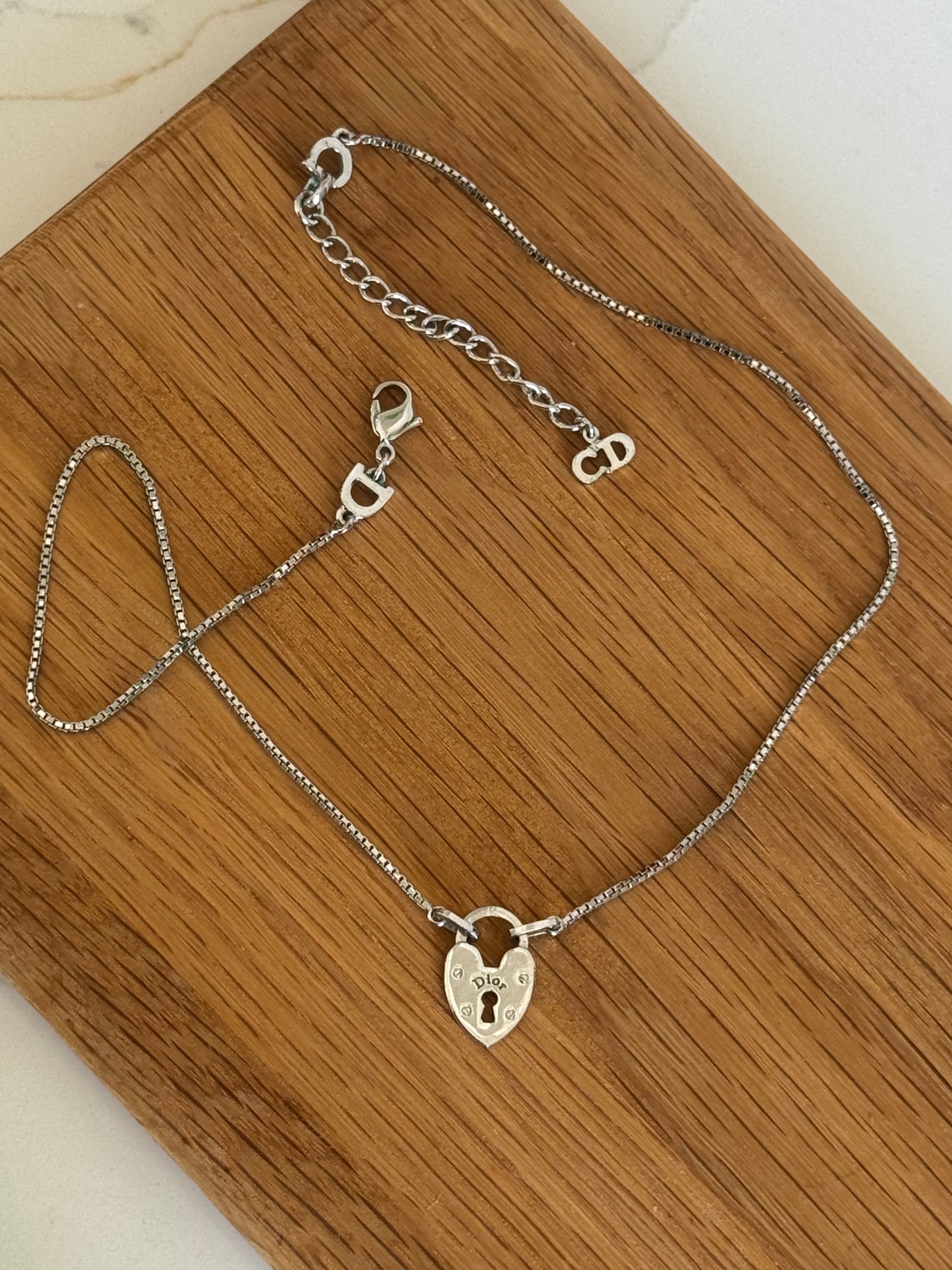 Christian Dior Silver Heart Padlock Necklace