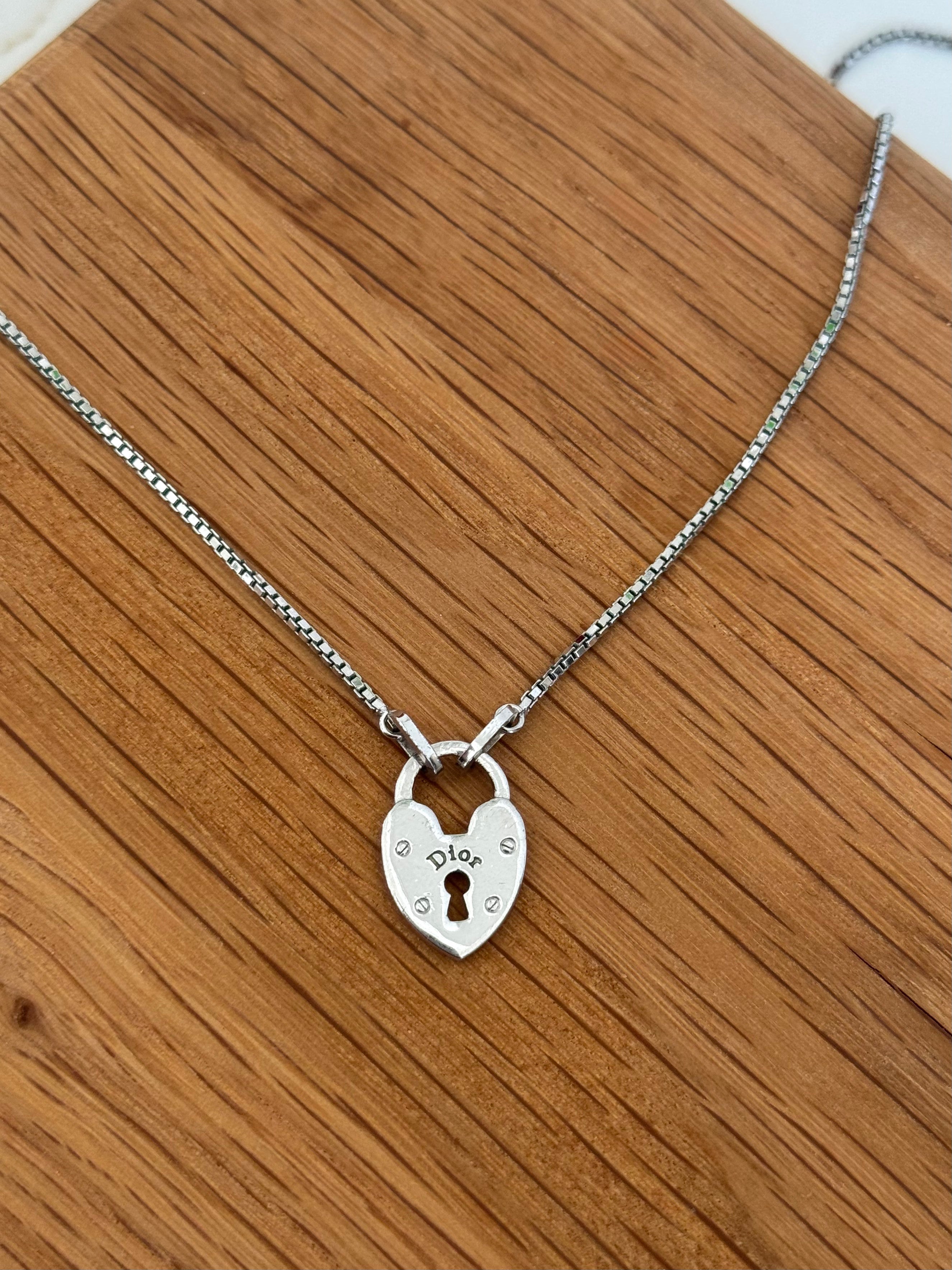 Christian Dior Silver Heart Padlock Necklace