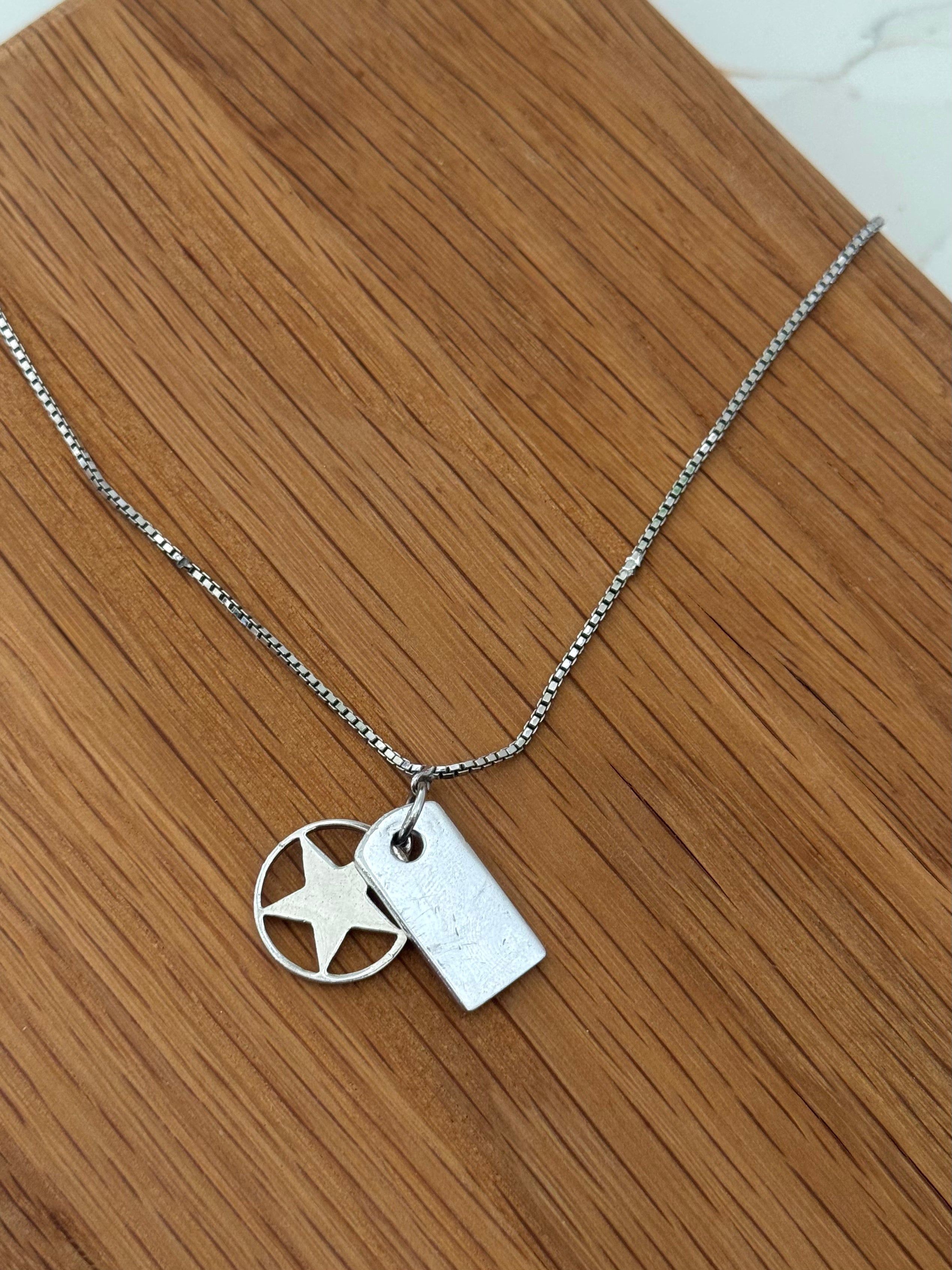 Christian Dior Silver Dog Tag & Star Charm Necklace