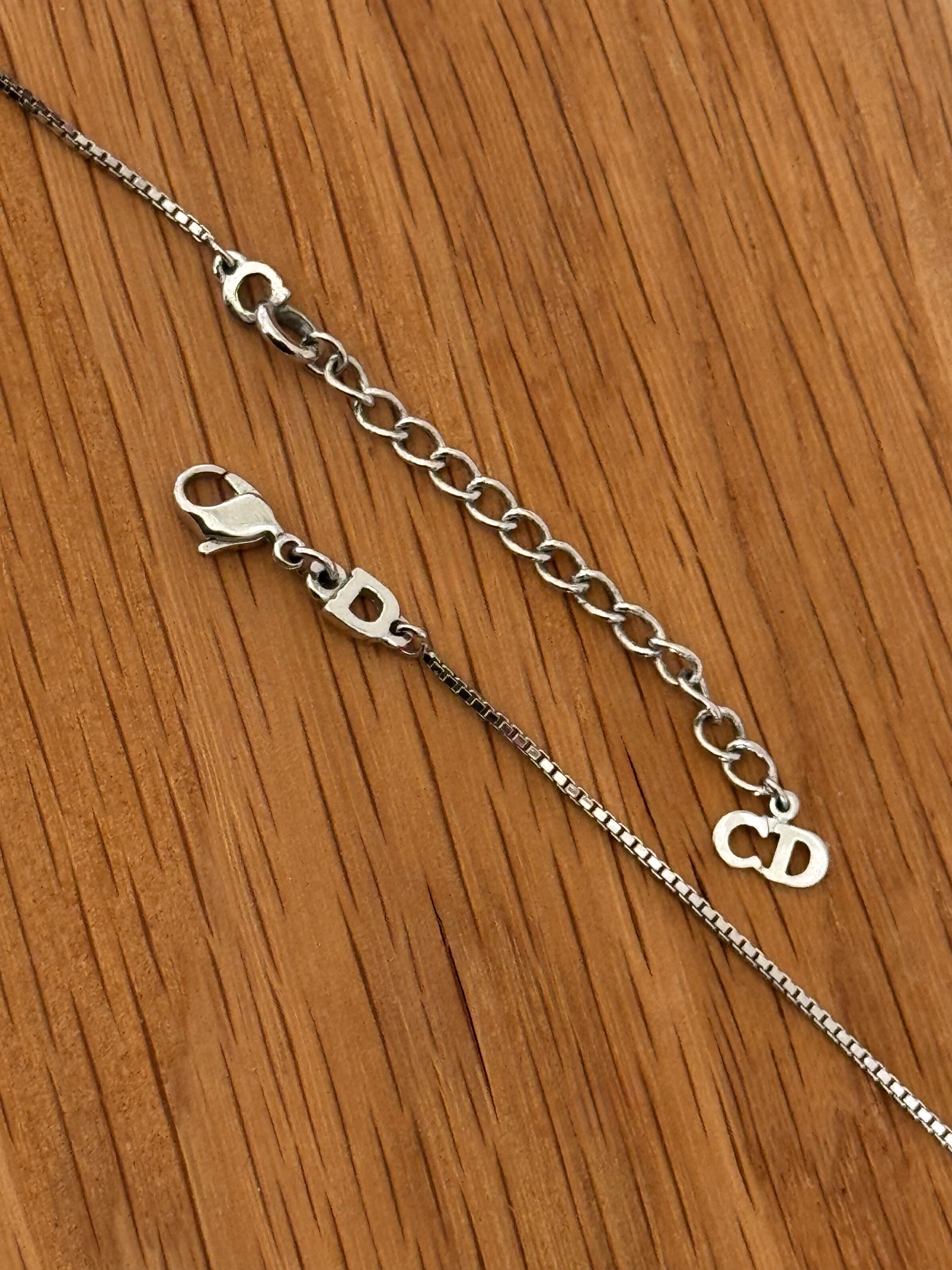 Christian Dior Silver Dog Tag & Star Charm Necklace