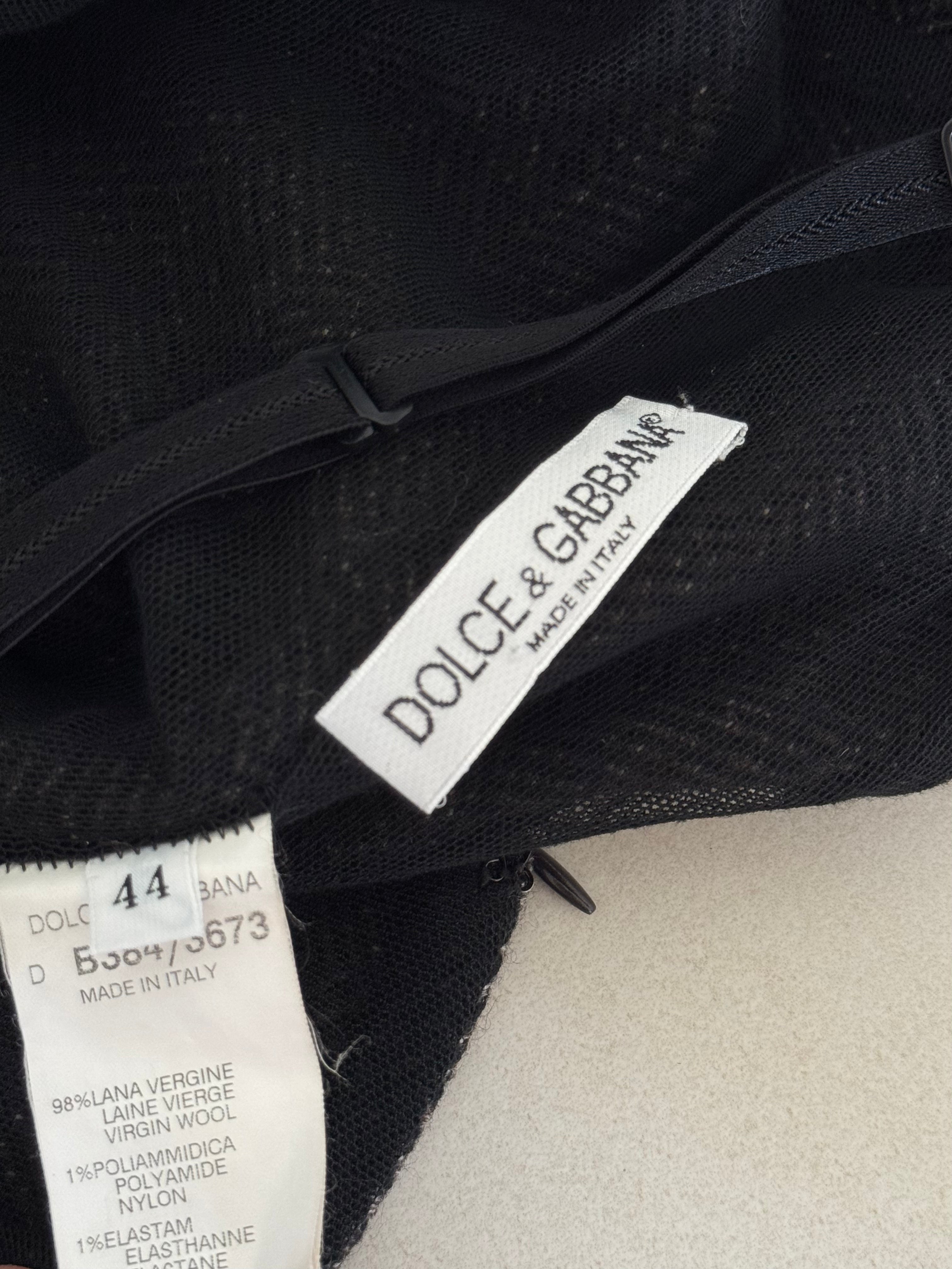 Dolce and Gabbana Wool Herringbone Open Back Knee-Length Pencil Dress