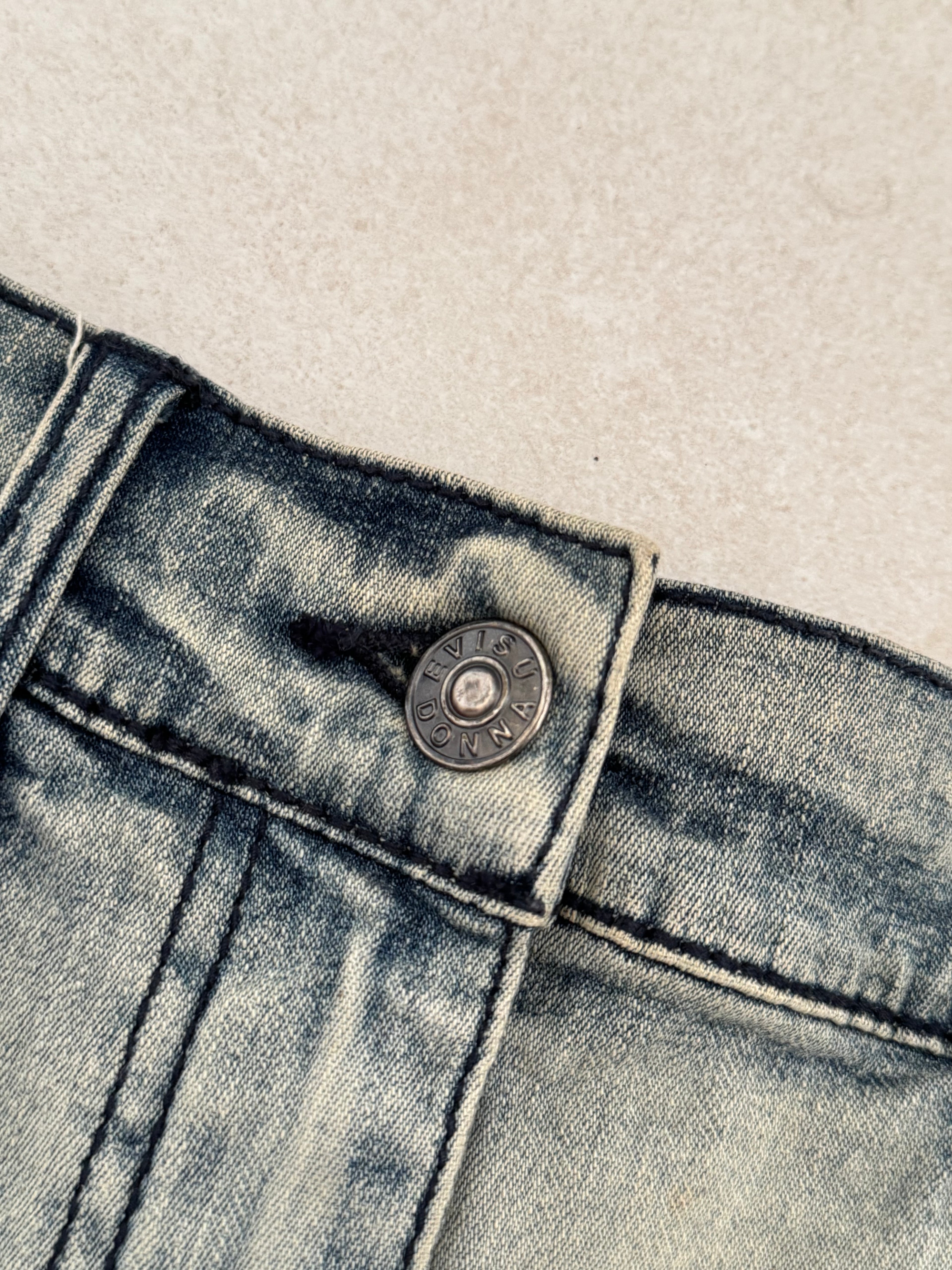 Evisu Embroidered Mini Denim Skirt