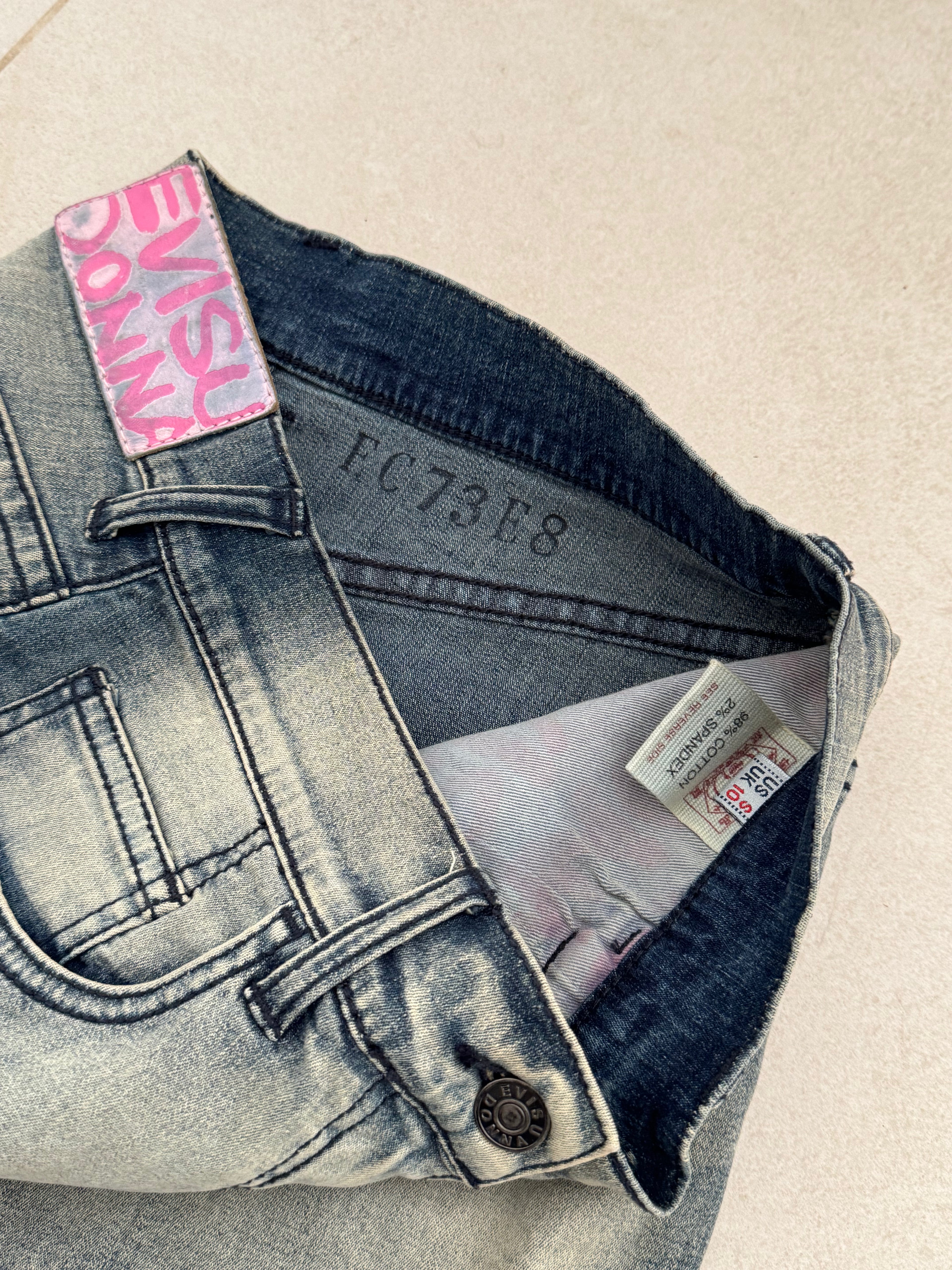 Evisu Embroidered Mini Denim Skirt