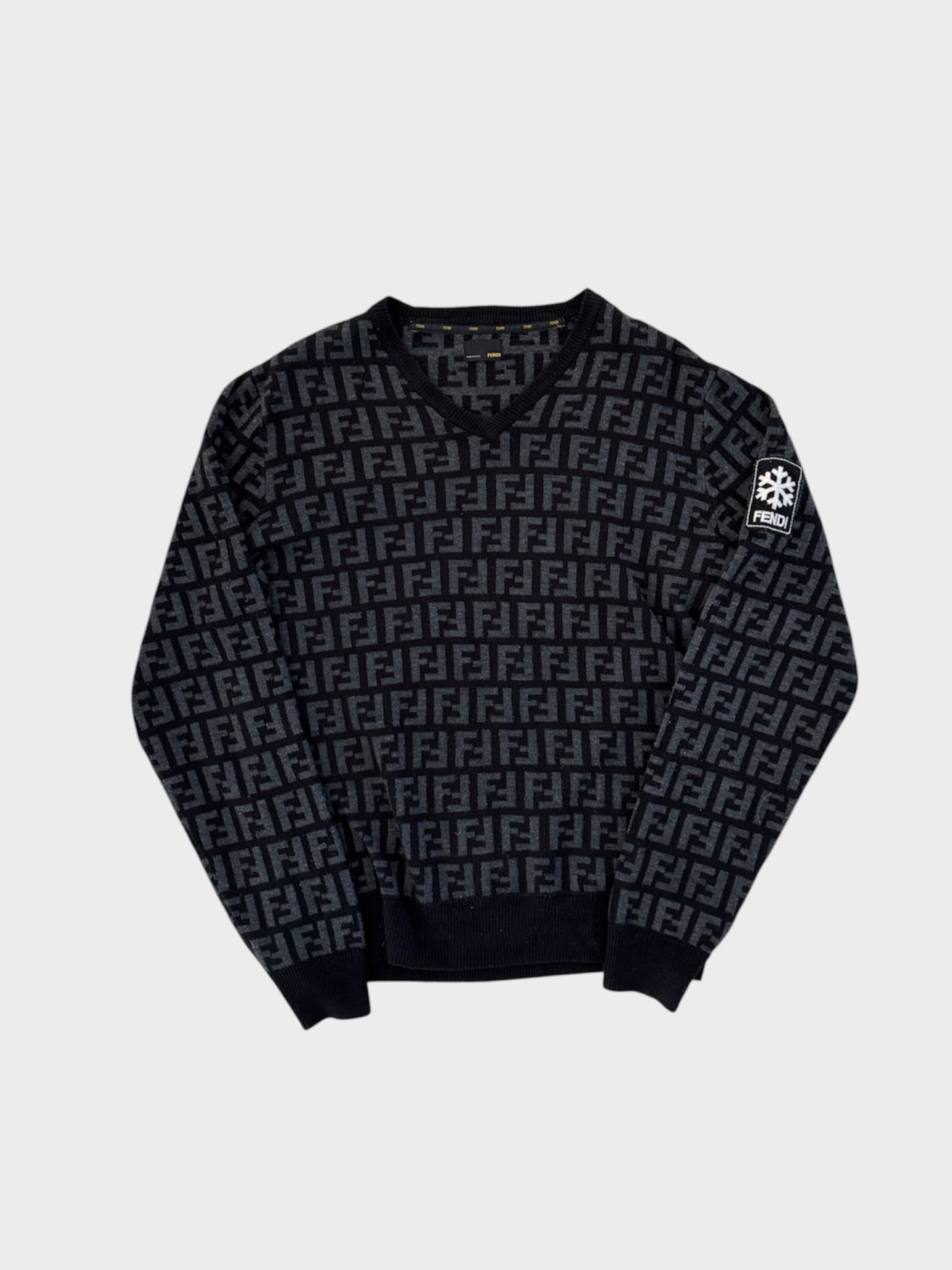 Fendi Monogram Zucca Print V-Neck Jumper