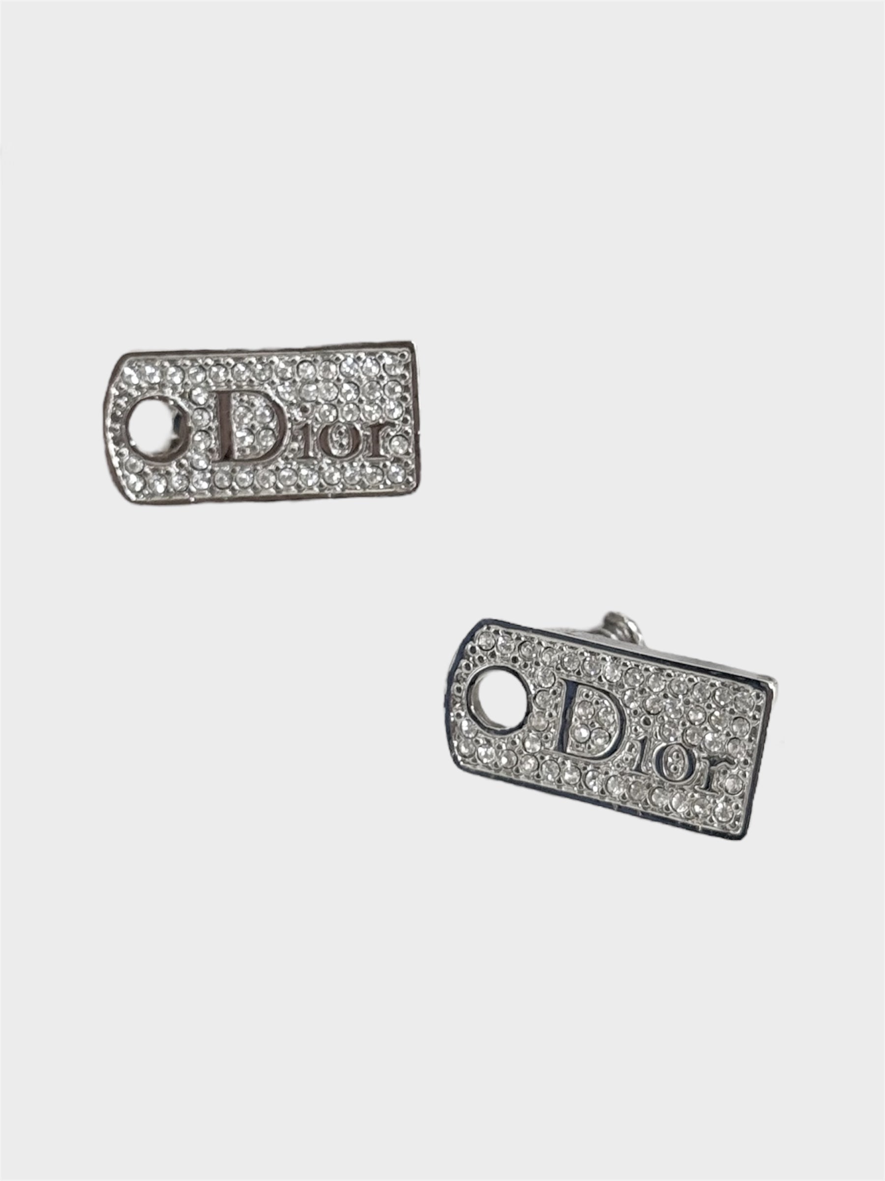 Christian Dior Crystal Dog Tag Earrings