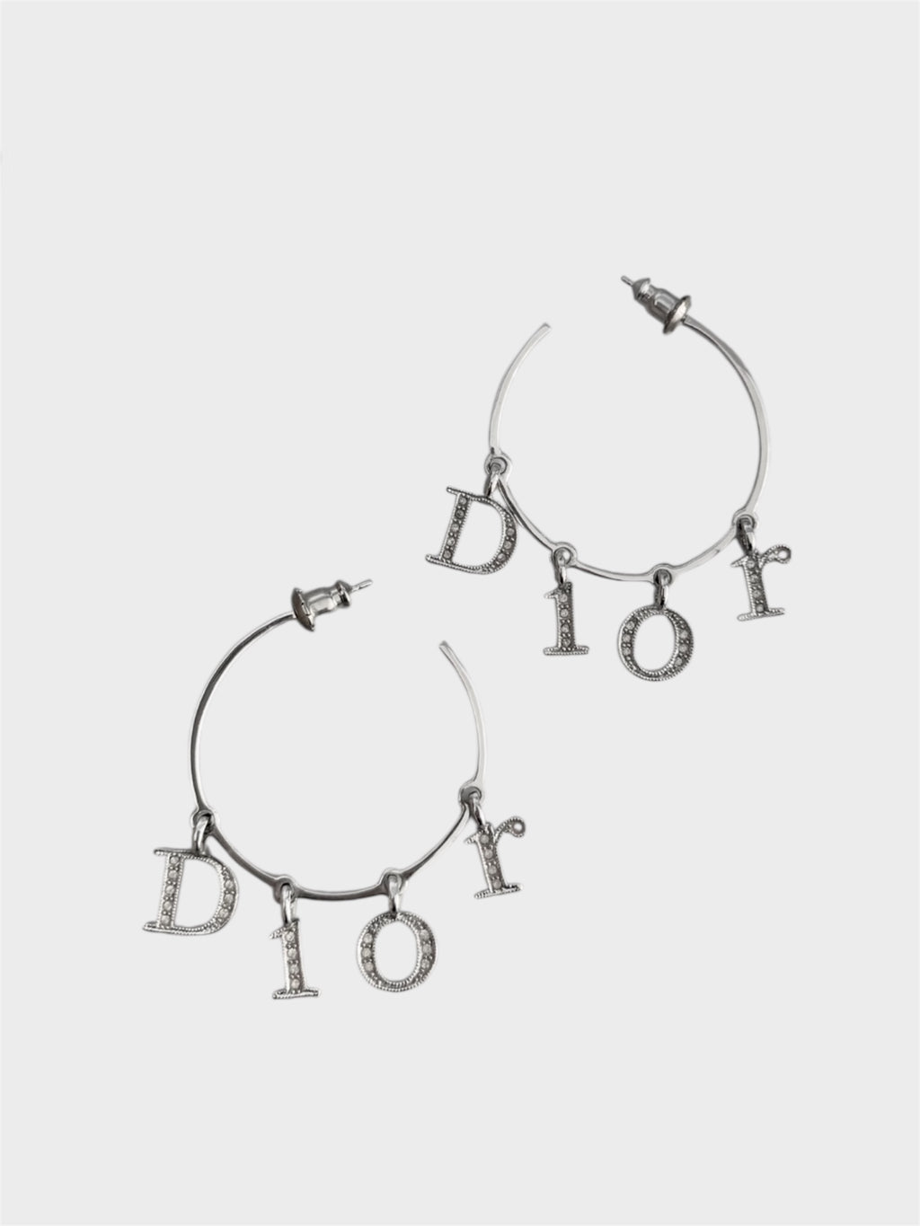 Christian Dior Swarovski Encrusted Hoop Stud Earrings