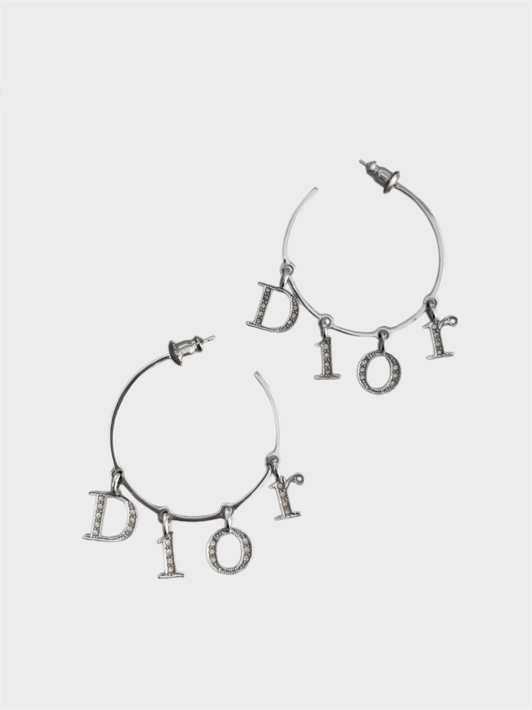 Christian Dior Swarovski Encrusted Hoop Stud Earrings
