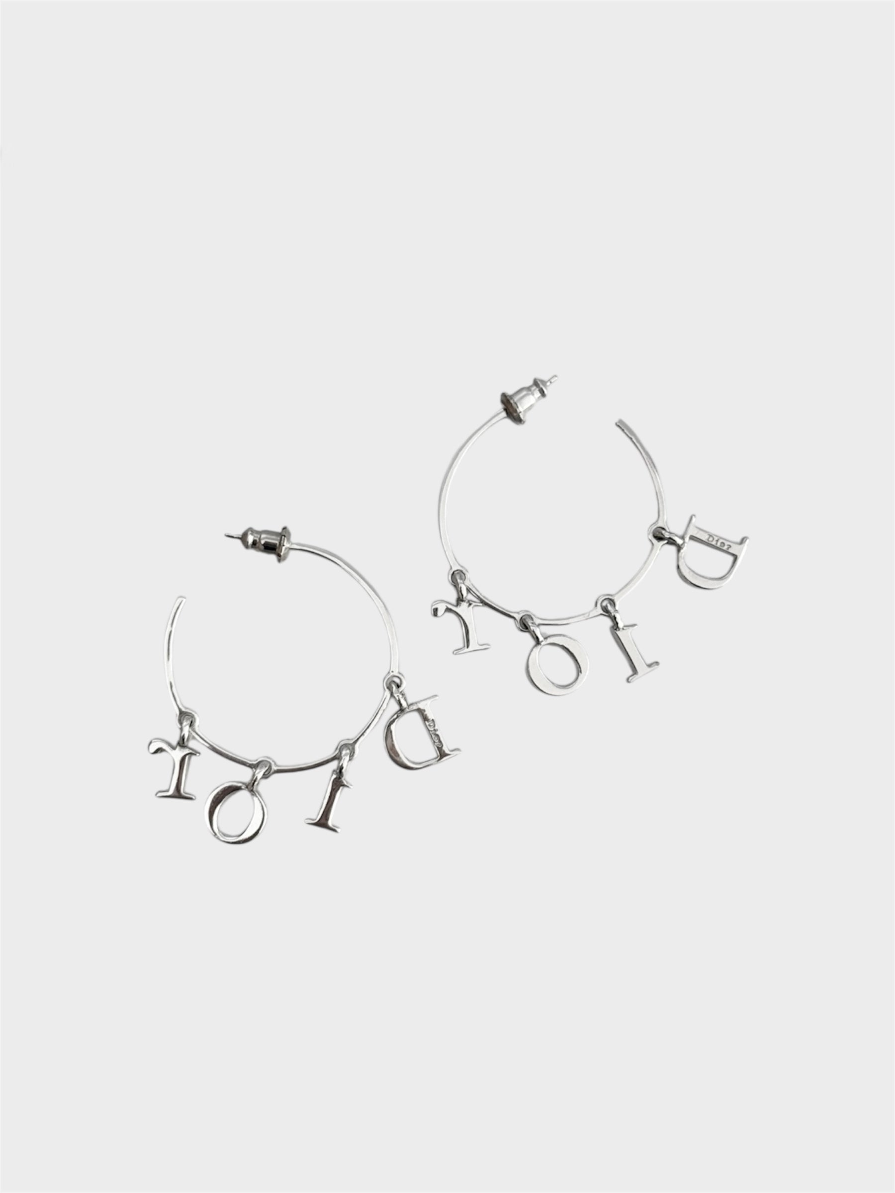 Christian Dior Swarovski Encrusted Hoop Stud Earrings