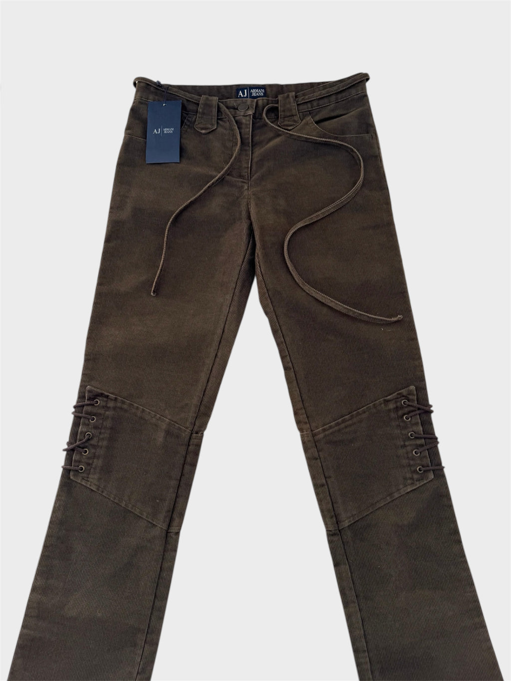 Armani Jeans Corduroy Lace-Up Low-Rise Straight-Leg Trousers