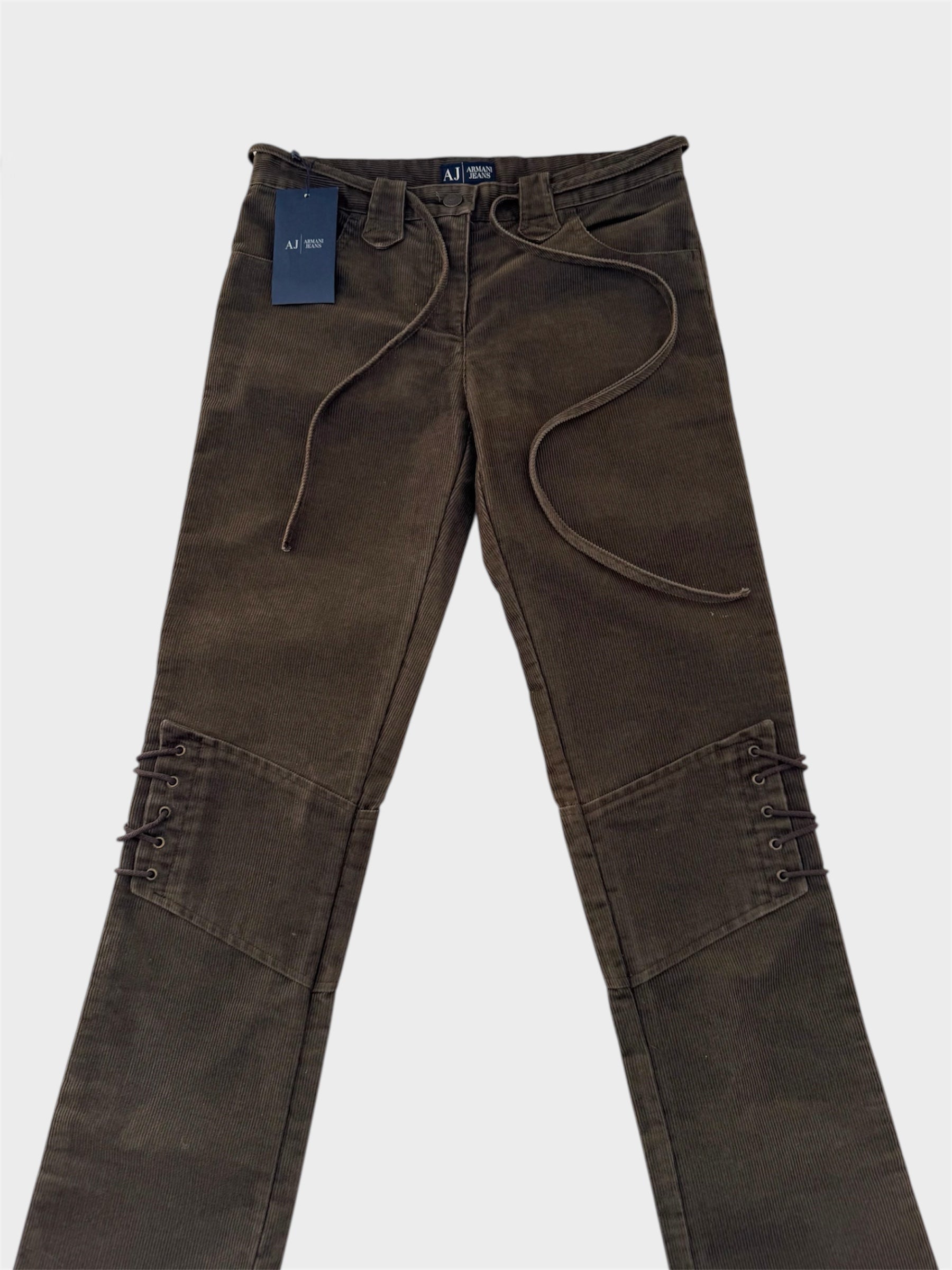 Armani Jeans Corduroy Lace-Up Low-Rise Straight-Leg Trousers