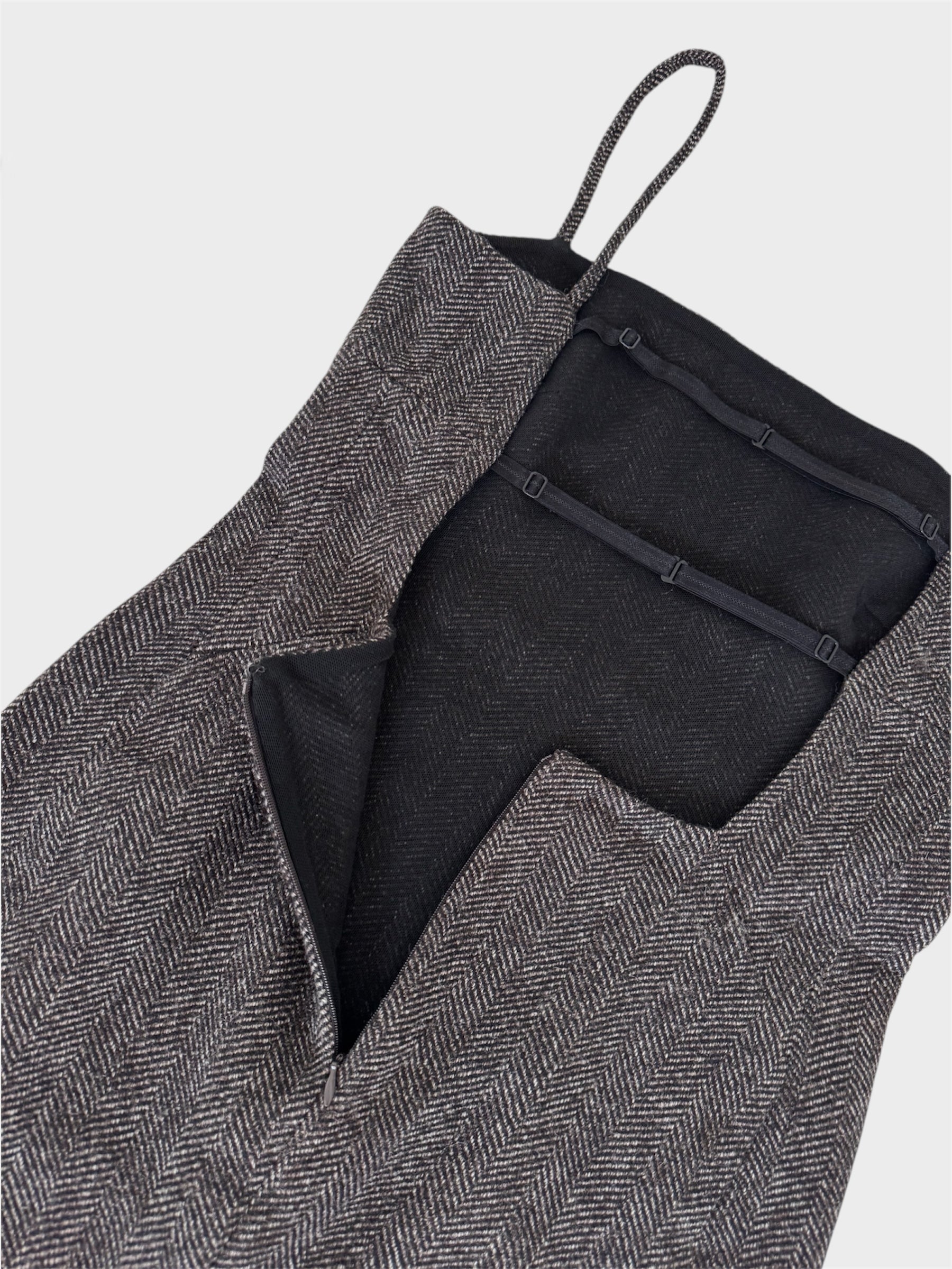 Dolce and Gabbana Wool Herringbone Open Back Knee-Length Pencil Dress