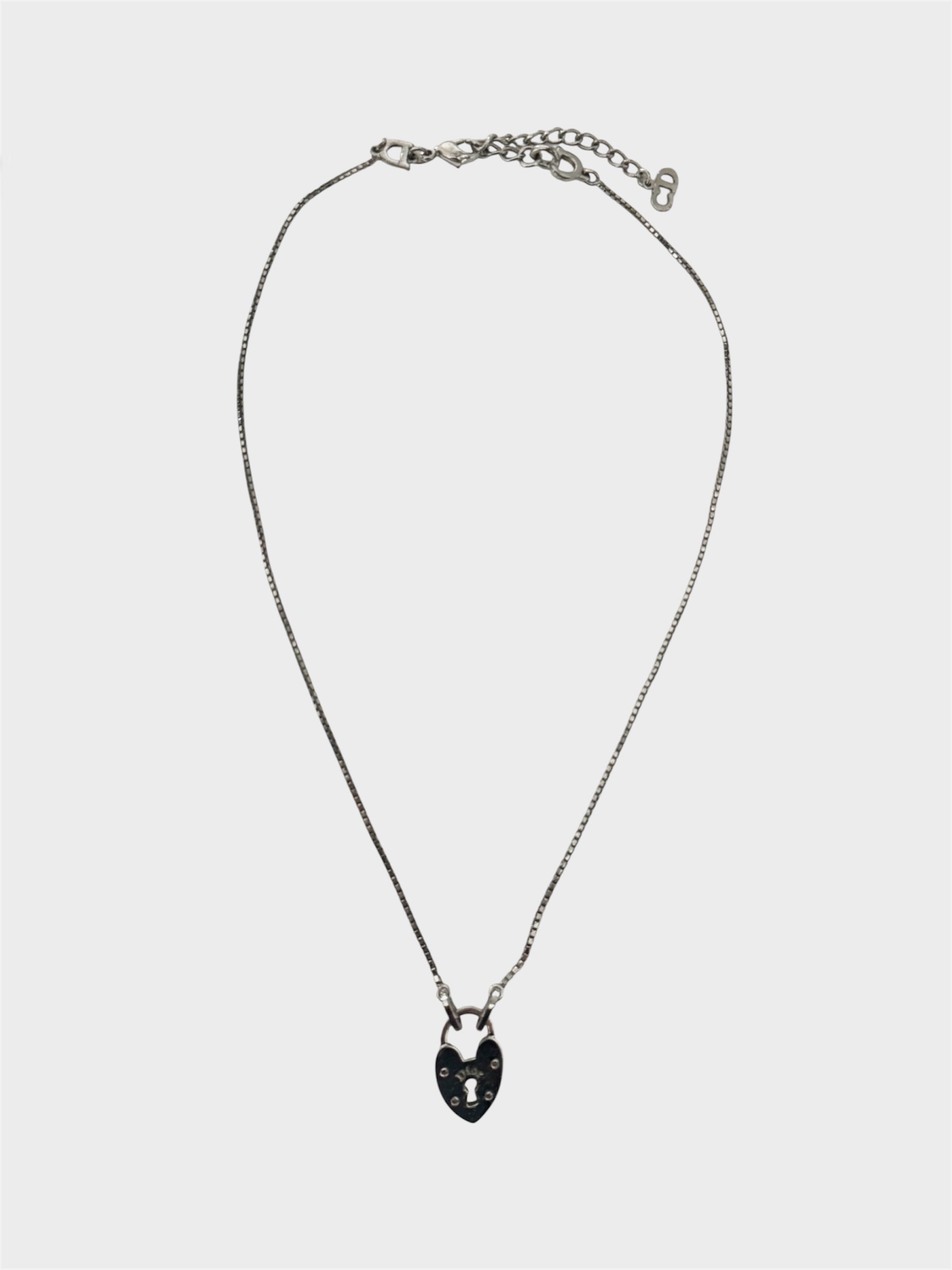 Christian Dior Silver Heart Padlock Necklace