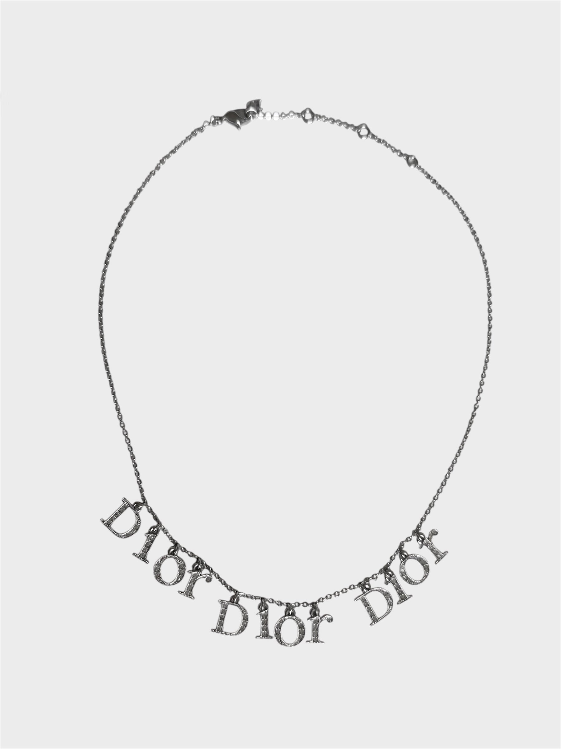 Christian Dior Spell Out Swarovski Crystal Charm Repeat Necklace