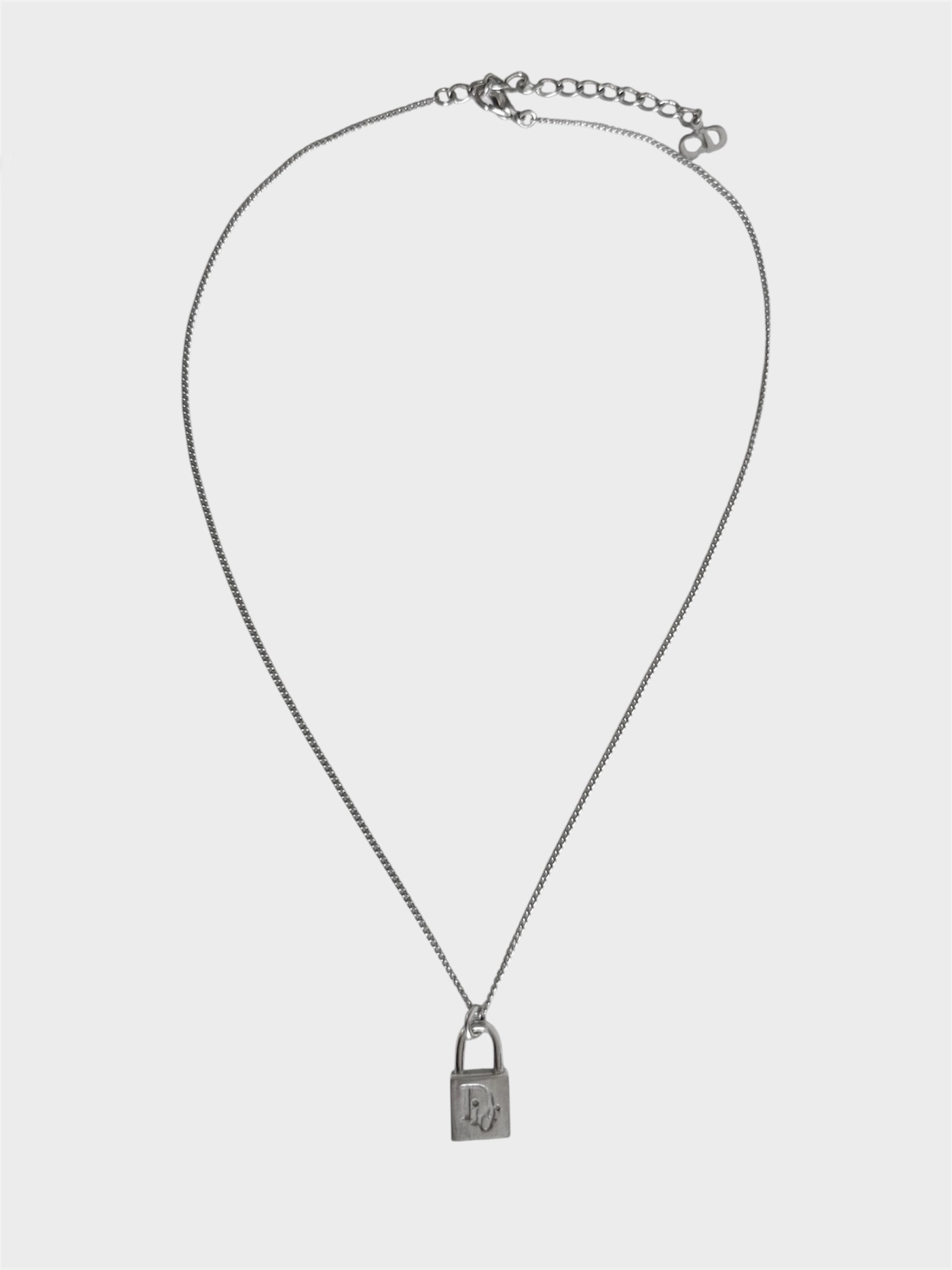 Christian Dior Silver Padlock Pendant Necklace