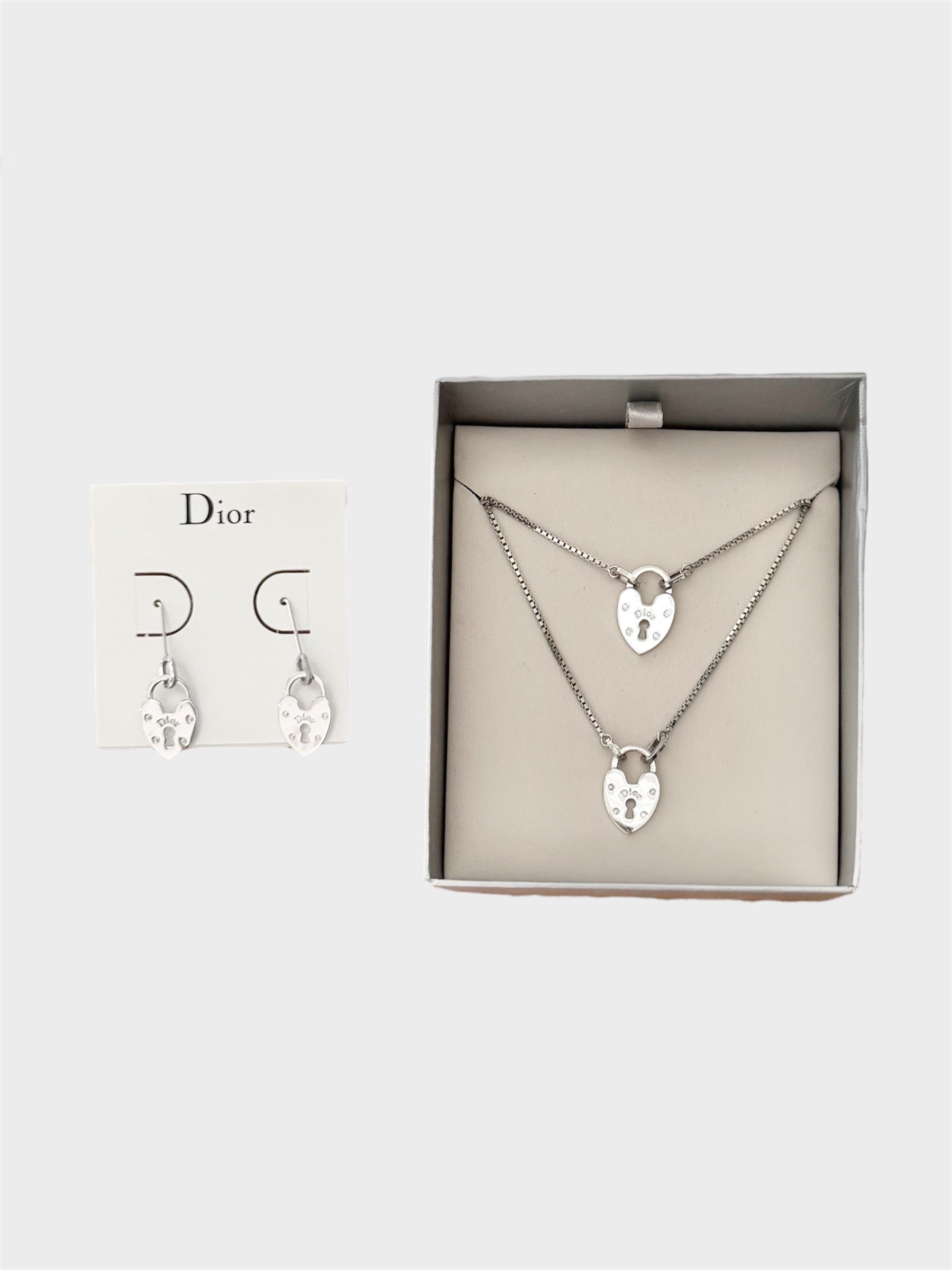 Christian Dior 3-Piece Heart Padlock Set: Necklace, Bracelet & Earrings