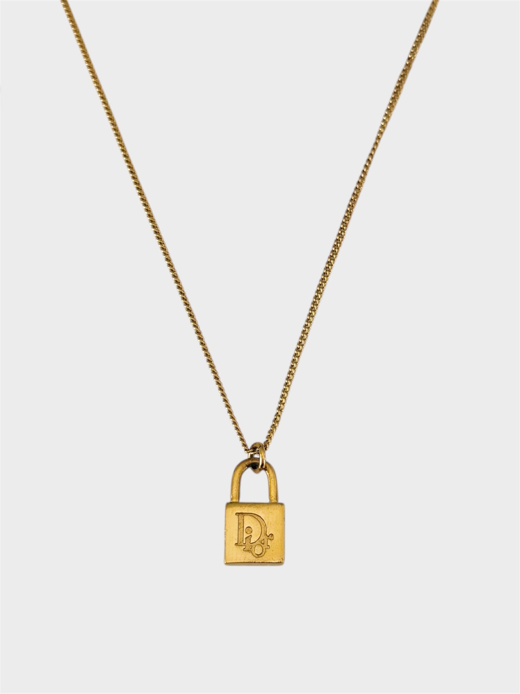 Christian Dior Gold Padlock Pendant Necklace